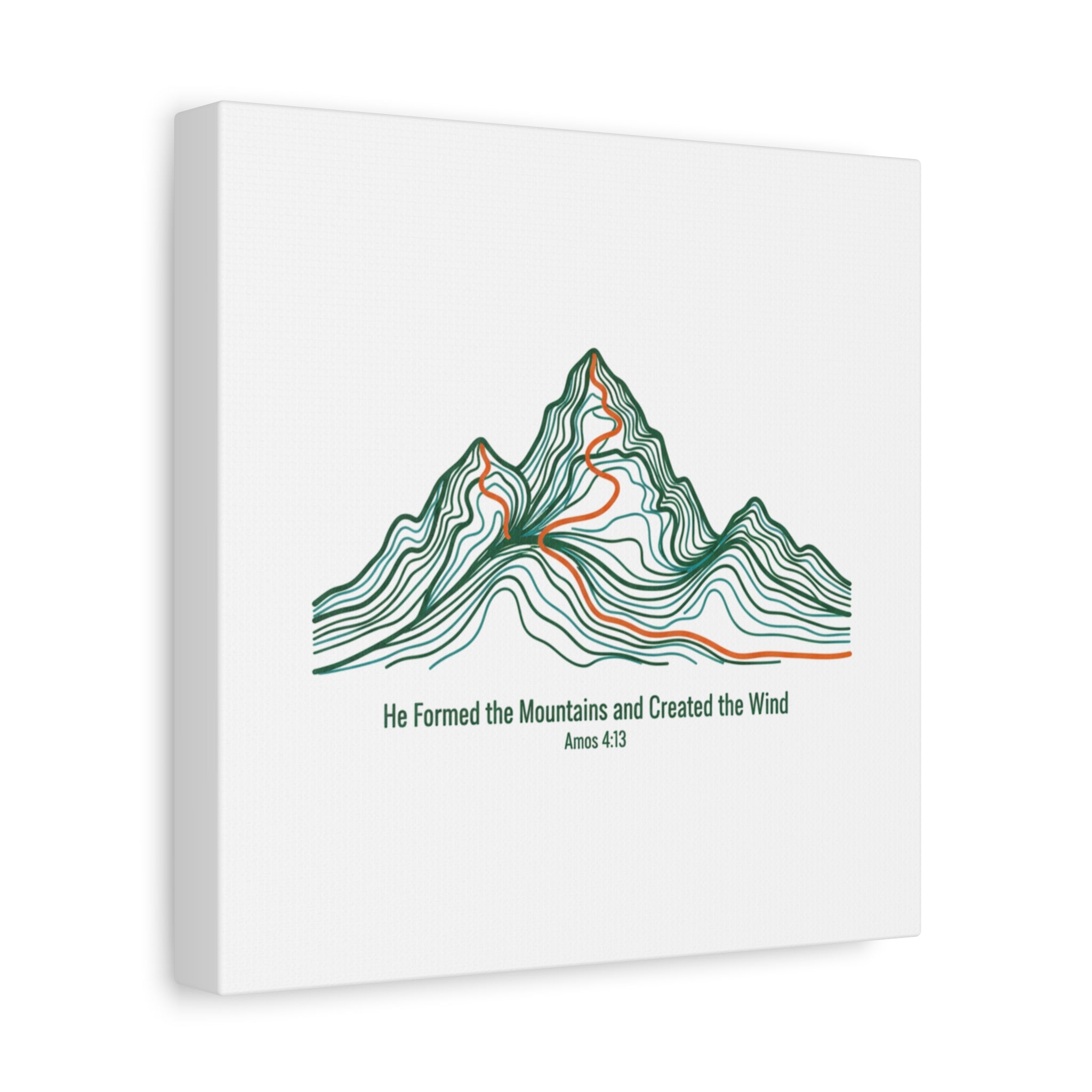 Topographic Mountain Canvas — "He Formed the Mountains and Created the Wind" (Amos 4:13)
