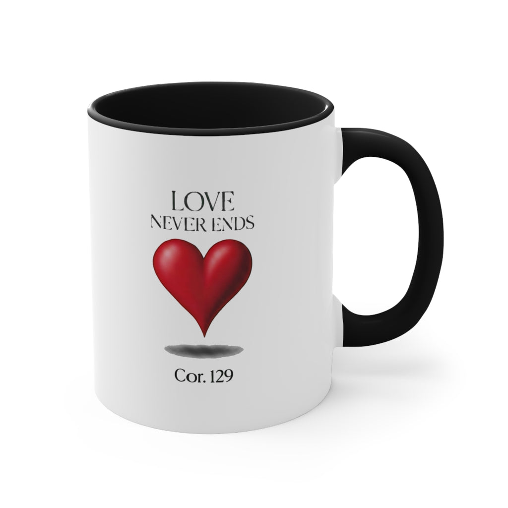Love Never Ends Mug — Heart Accent Ceramic Mug