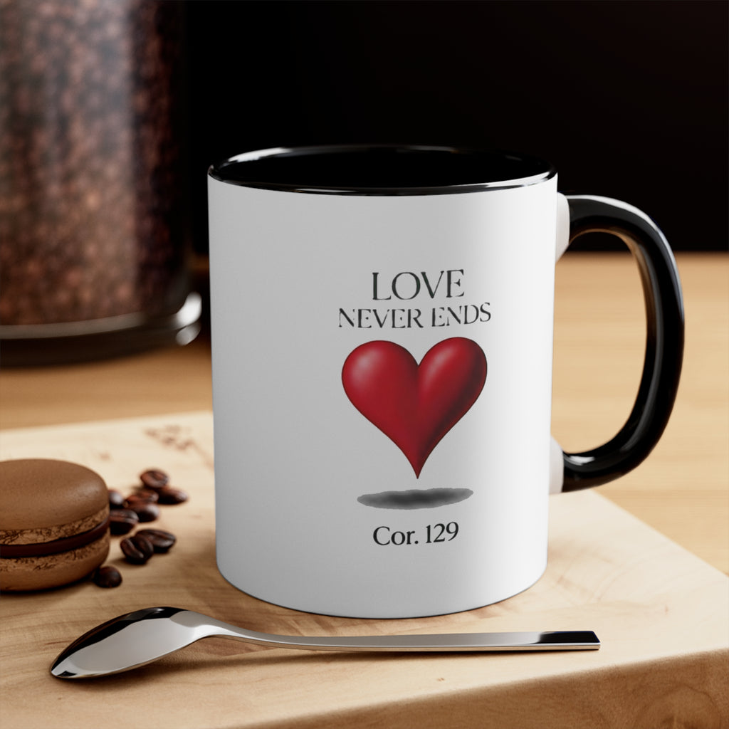 Love Never Ends Mug — Heart Accent Ceramic Mug
