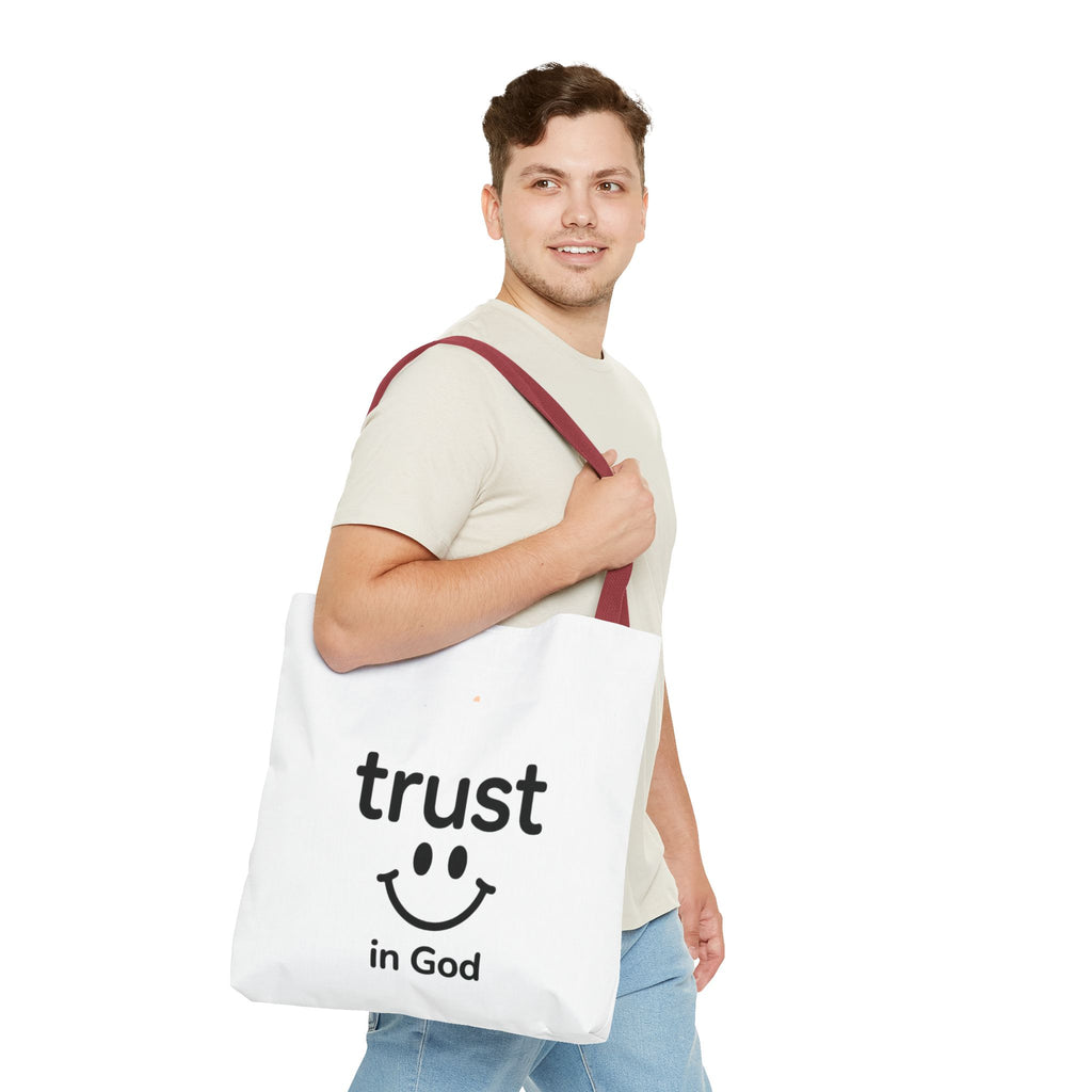 Faith Smile Tote Bag — "Trust in God" Inspirational Canvas Tote