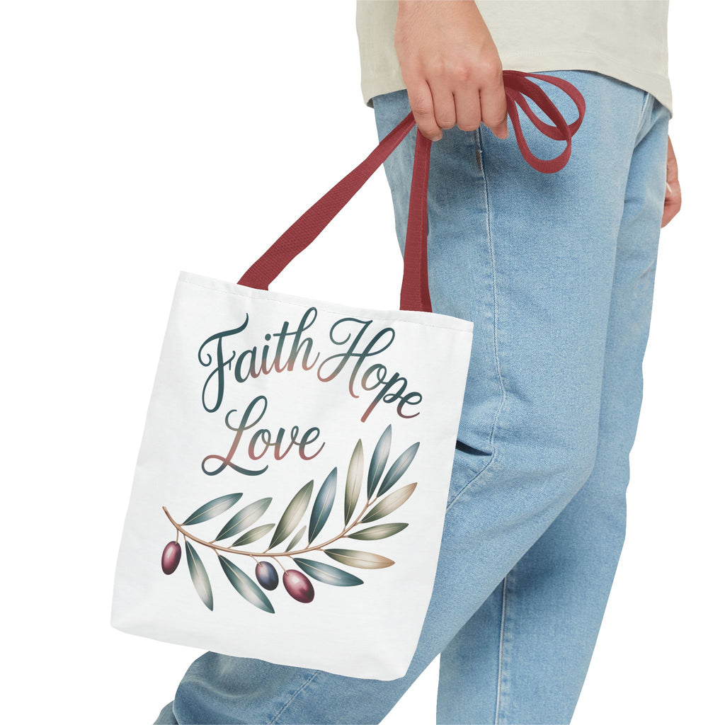 Faith Hope Love Floral Tote Bag — Inspirational Scripture Quote Canvas Carryall