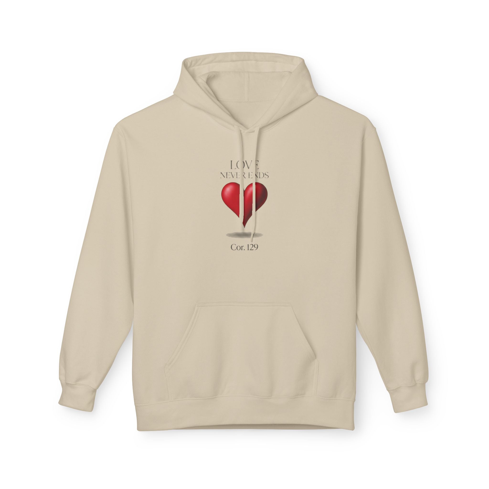 Christian Hoodie — 'Love Never Ends' Heart Design (1 Cor. 13:8)