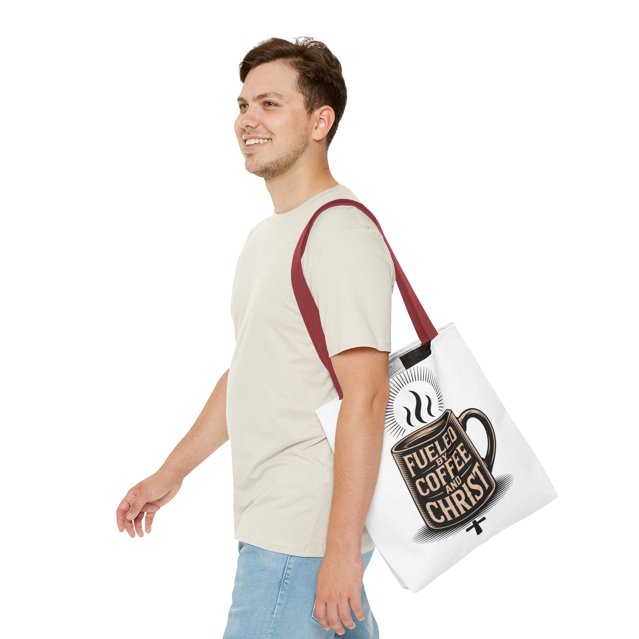 Christian Coffee Tote Bag - "Fueled by Coffee and Christ" Canvas Grocery & Church Bag