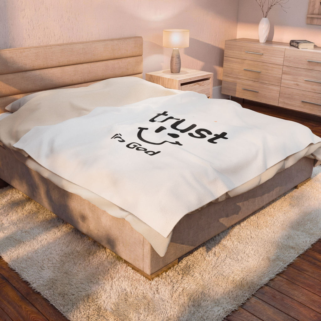 Velveteen Plush Blanket — “Trust in God” Smile Design Cozy Christian Throw