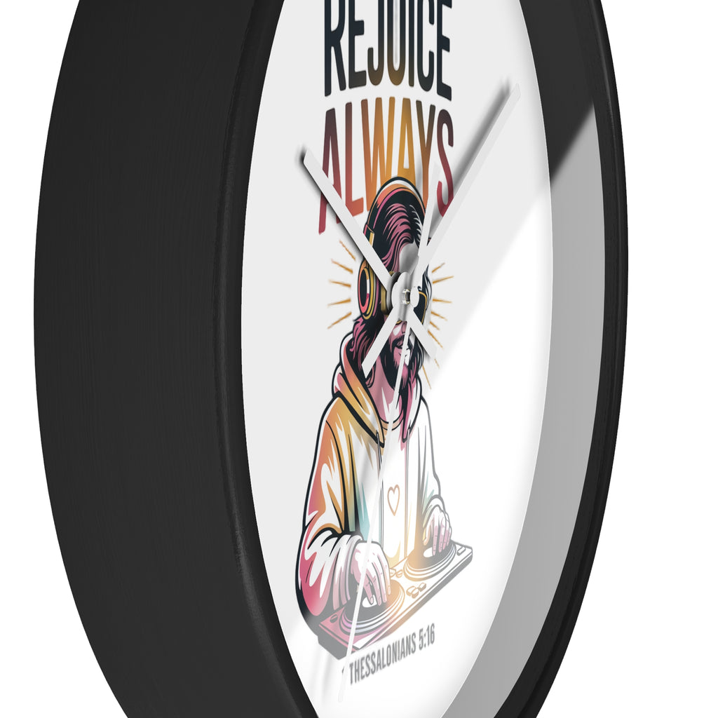 Wall Clock — 'Rejoice Always' Christian DJ Decorative Clock (1 Thessalonians 5:16)