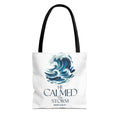 Calmed the Storm Tote Bag — Inspirational Bible Verse Mark 4:39-41 Canvas Tote