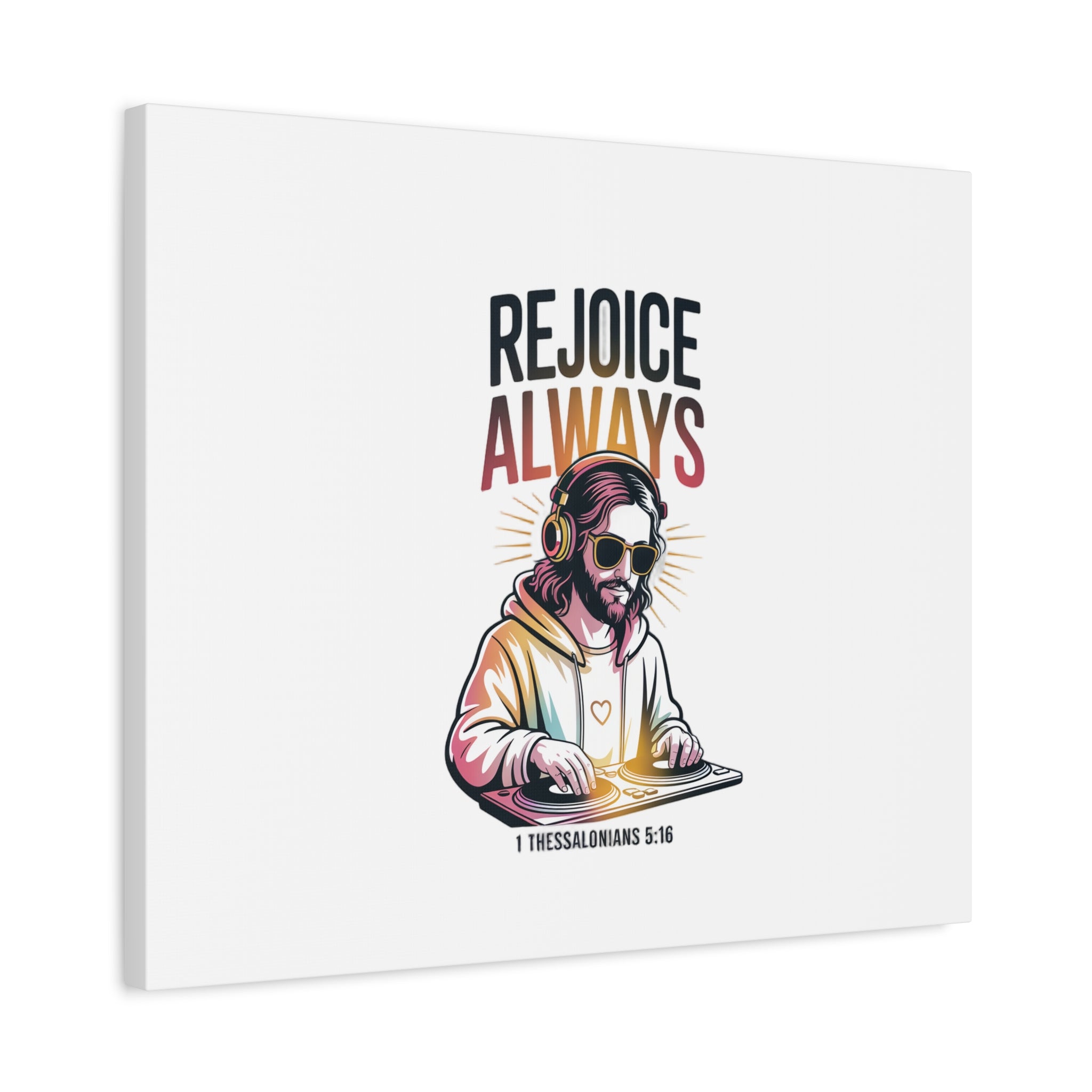 Rejoice Always Canvas Wall Art — Modern Jesus Illustration (1 Thessalonians 5:16)