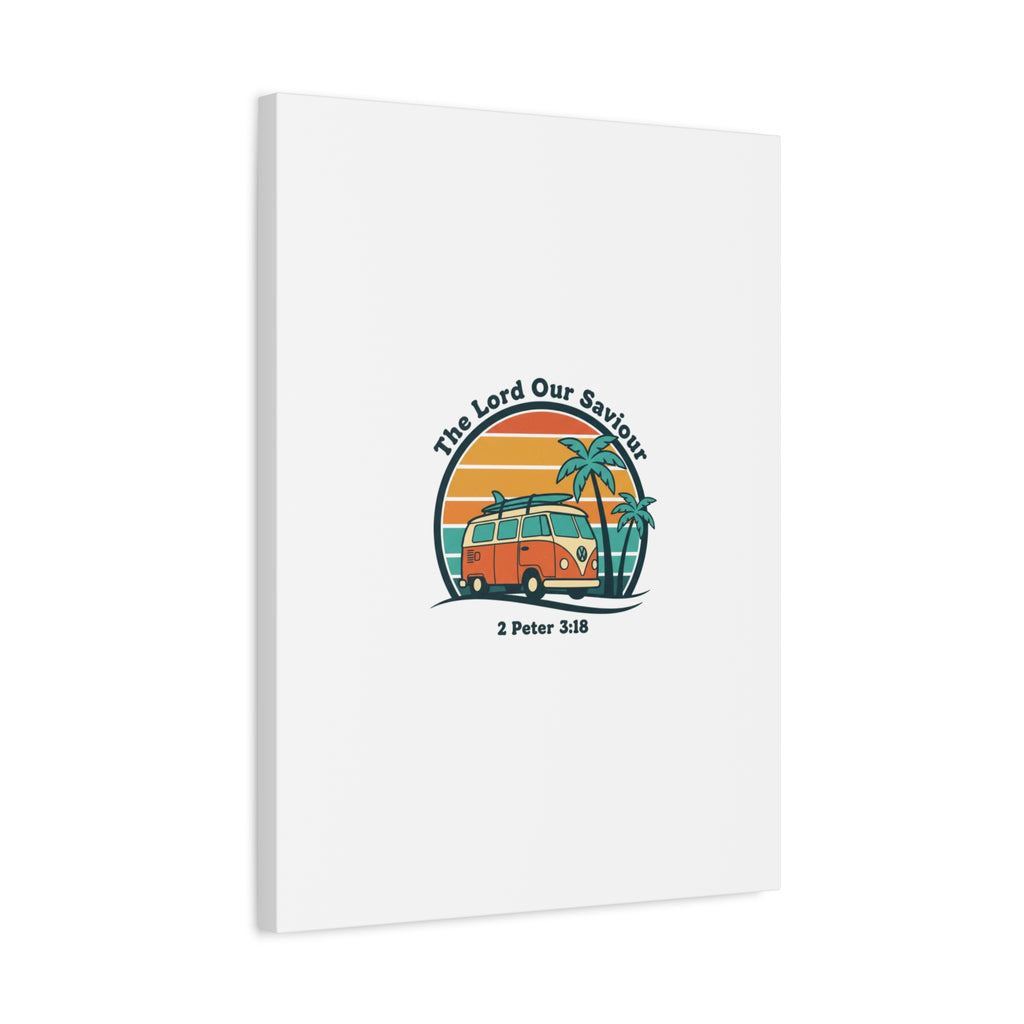 The Lord our Saviour, Retro Surf Sunset Canvas | 70s Van Palm Postcard, Analog Sunshine Aesthetic
