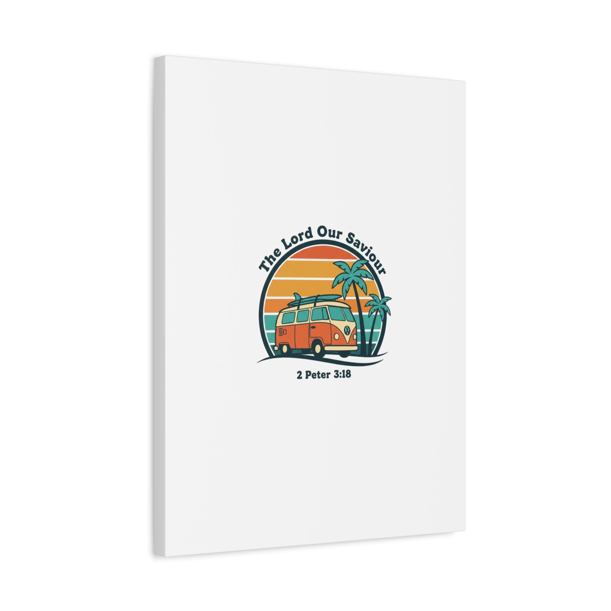 The Lord our Saviour, Retro Surf Sunset Canvas | 70s Van Palm Postcard, Analog Sunshine Aesthetic