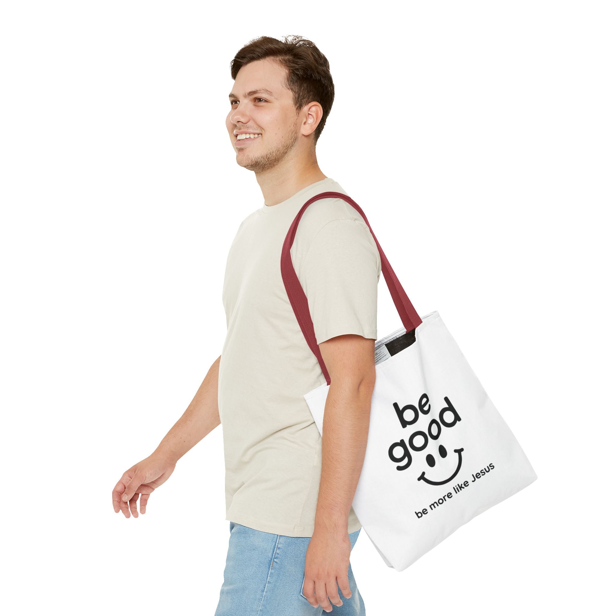 Be Good Smile Christian Tote Bag — "Be more like Jesus" Inspirational Canvas Tote