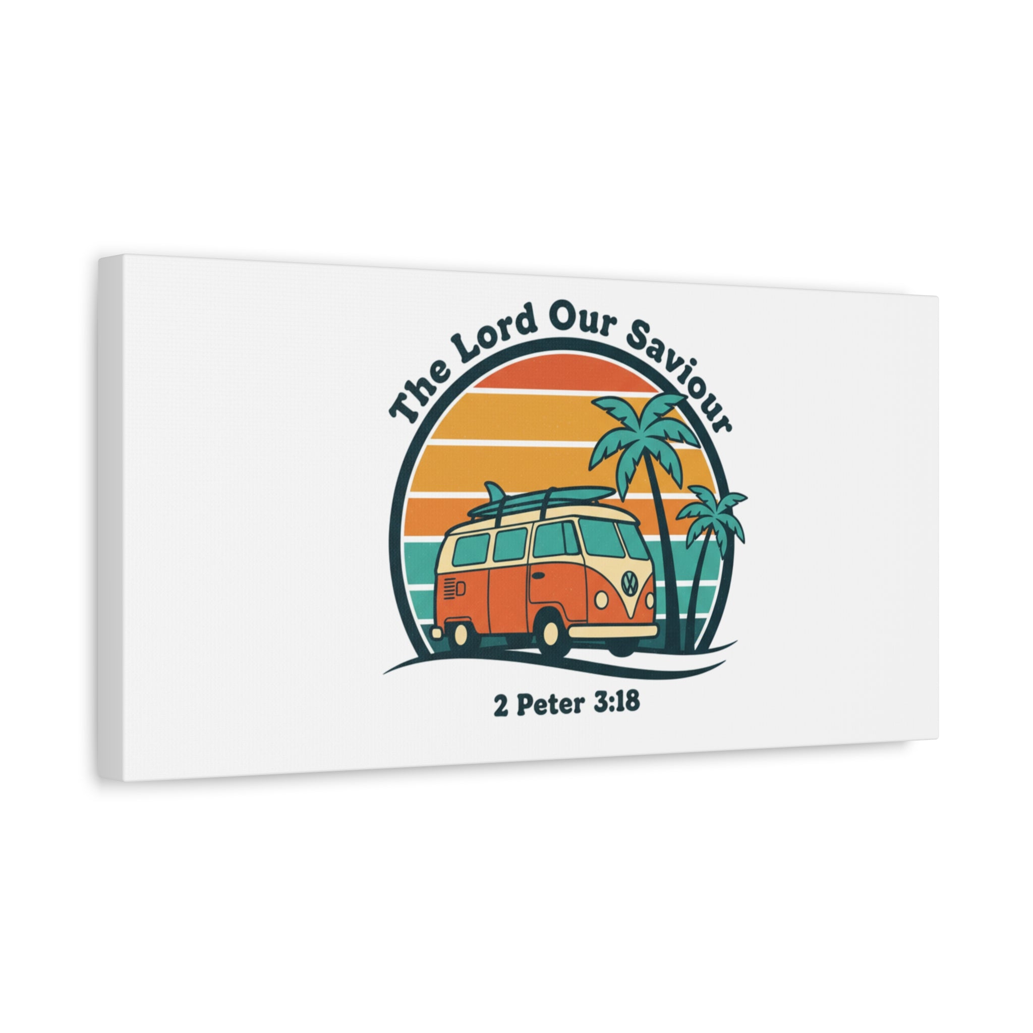 The Lord our Saviour, Retro Surf Sunset Canvas | 70s Van Palm Postcard, Analog Sunshine Aesthetic
