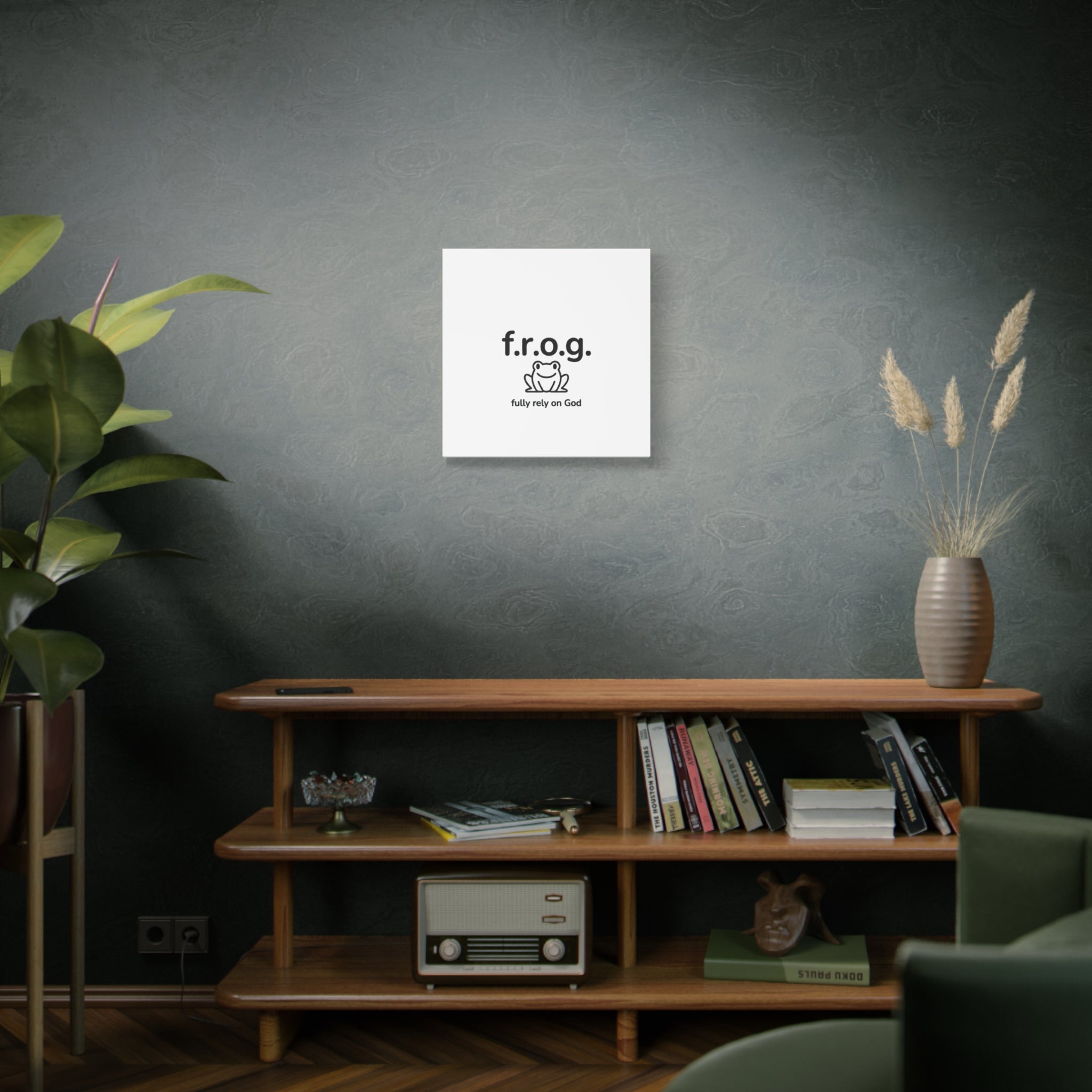 Frog, Fully Rely on God - Christian Canvas Wall Art
