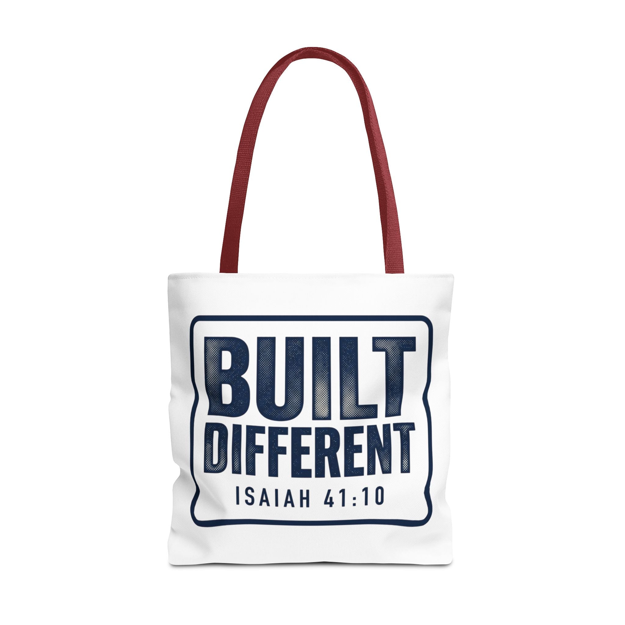 Built Different Tote Bag — Isaiah 41:10 Inspirational Canvas Tote