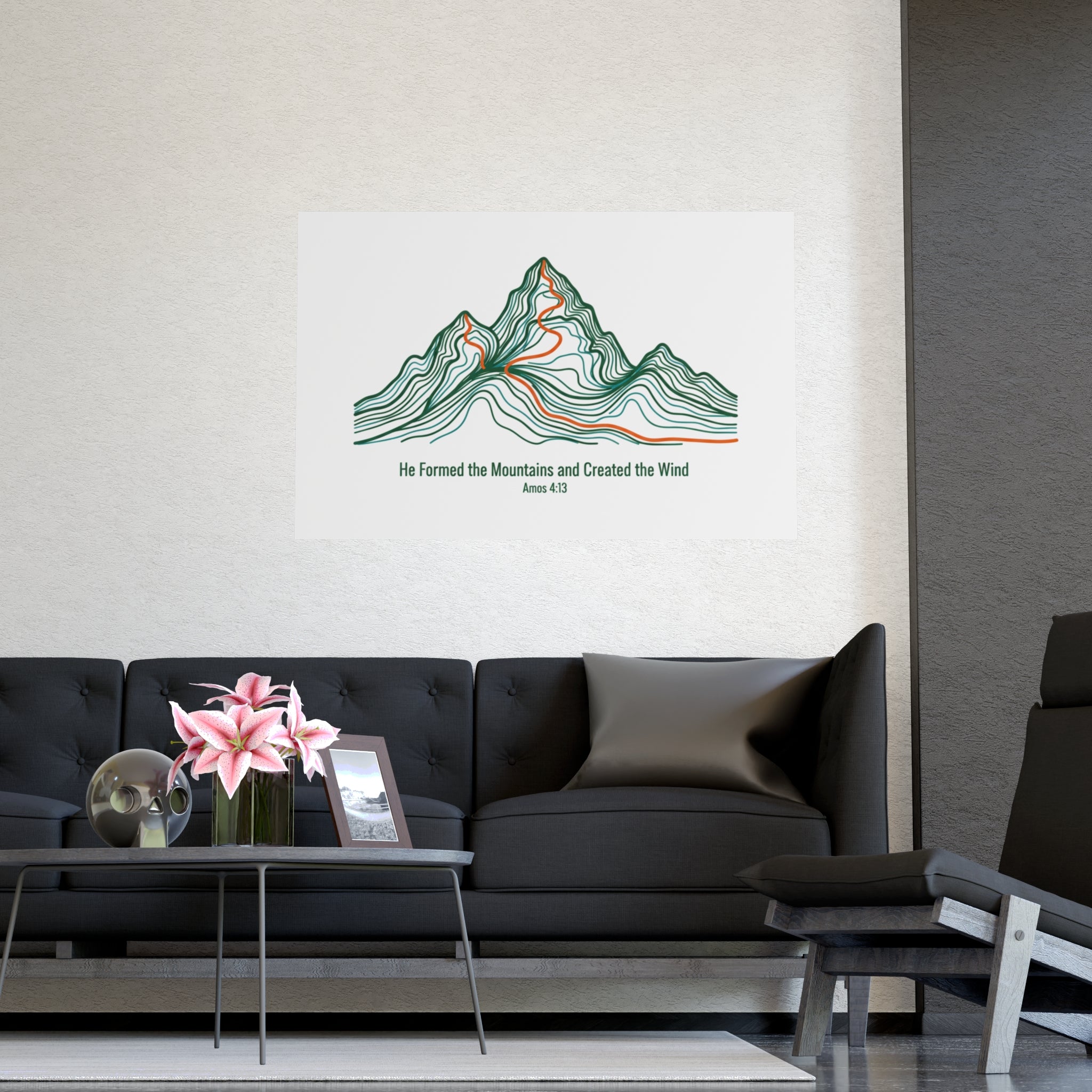 Topographic Mountain Poster— "He Formed the Mountains and Created the Wind" (Amos 4:13)