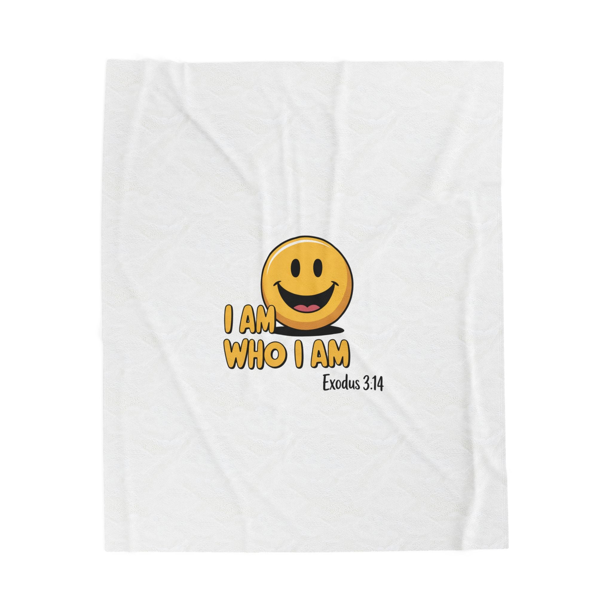 Plush Blanket — "I Am Who I Am" Smiley Bible Verse (Exodus 3:14)