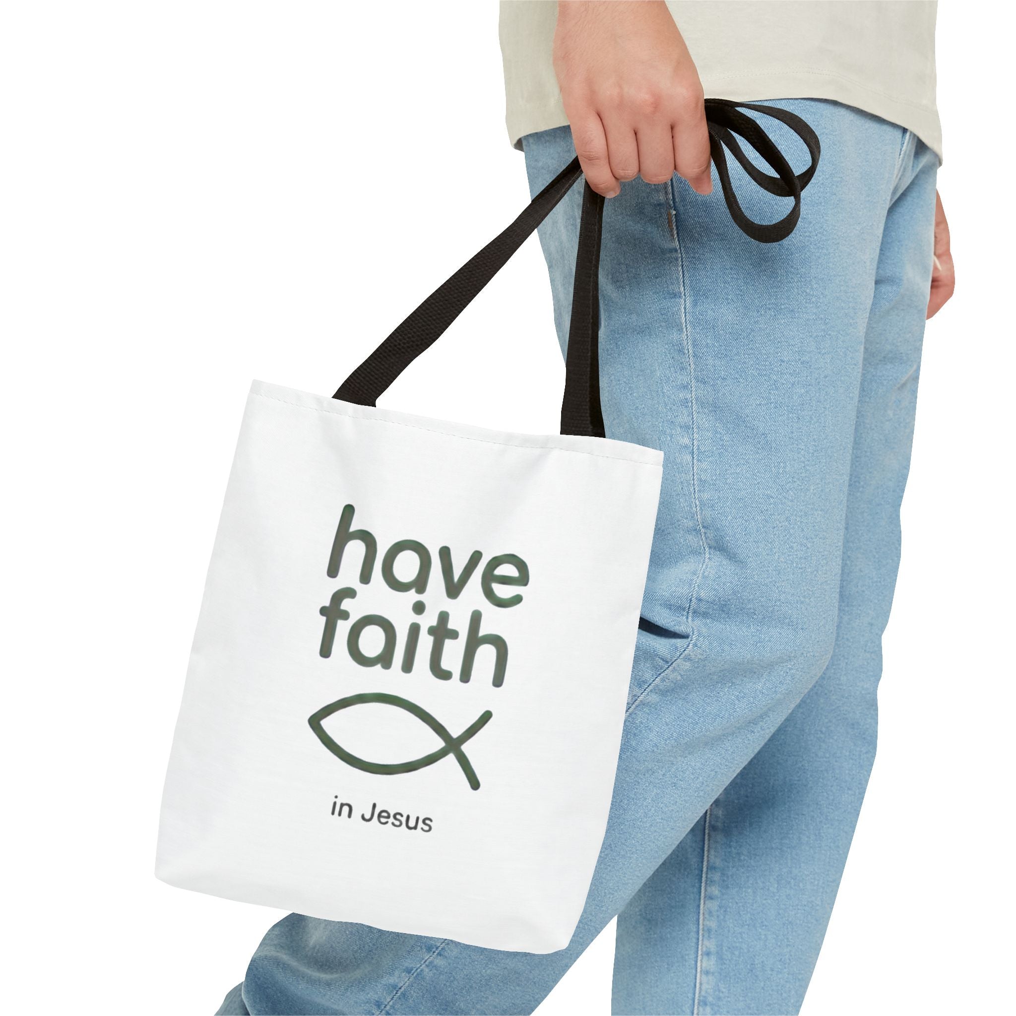 Have Faith in Jesus Tote Bag — Christian Fish Symbol Canvas Tote
