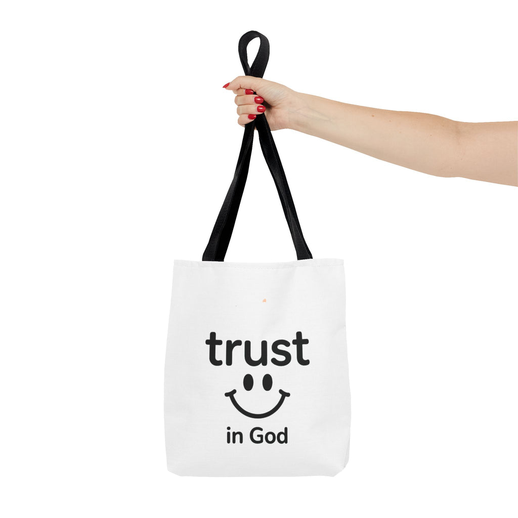 Faith Smile Tote Bag — "Trust in God" Inspirational Canvas Tote