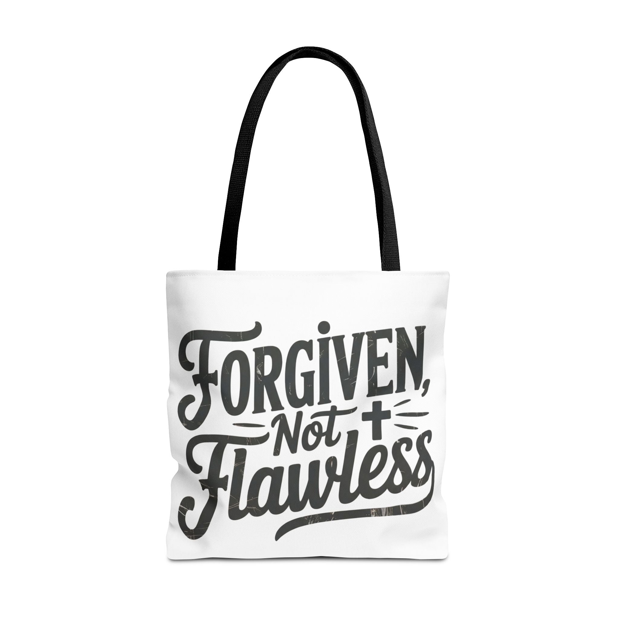 Forgiven Not Flawless Christian Tote Bag — Inspirational Scripture Quote Tote