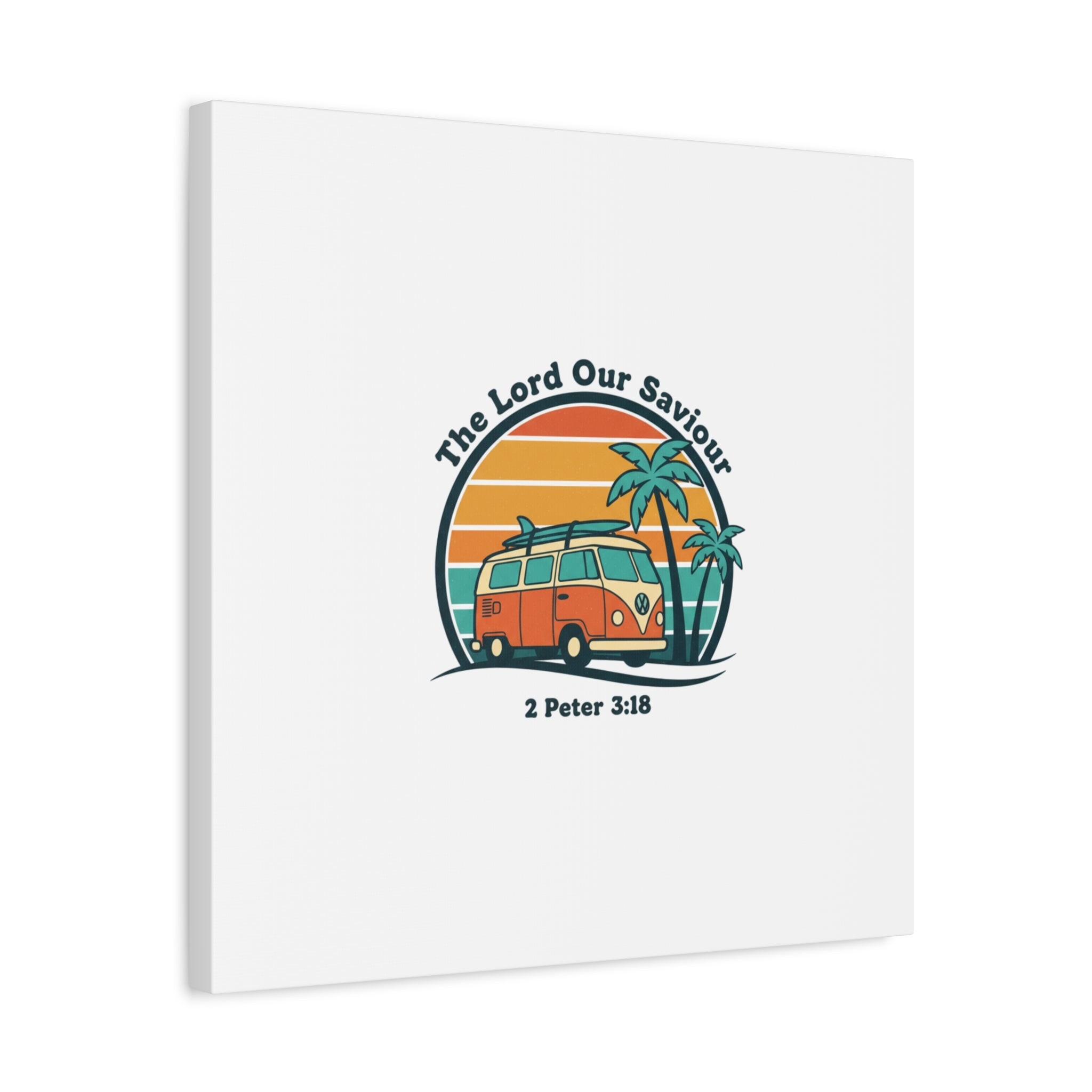 The Lord our Saviour, Retro Surf Sunset Canvas | 70s Van Palm Postcard, Analog Sunshine Aesthetic