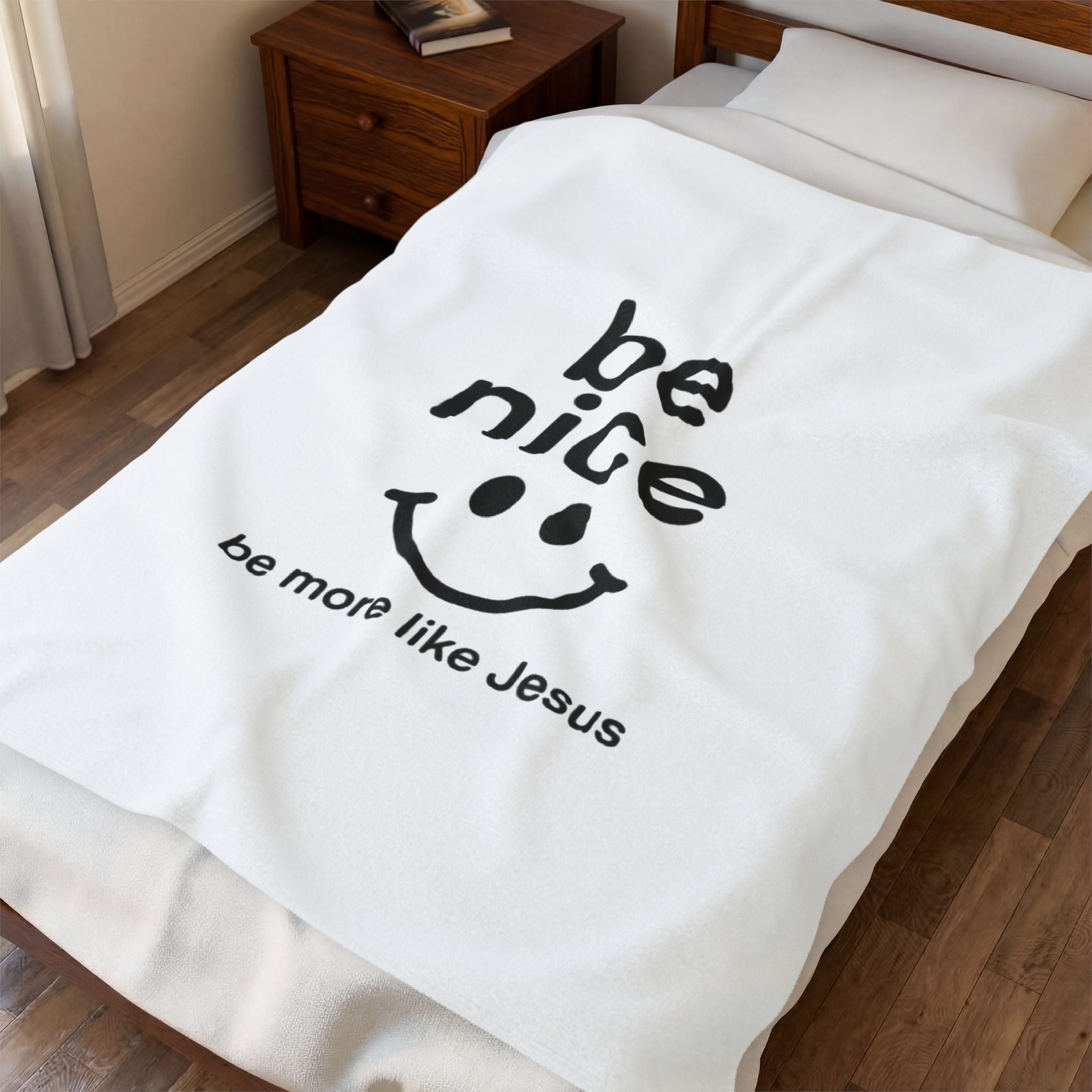 Velveteen Plush Blanket — "Be Nice, Be More Like Jesus" Christian Throw