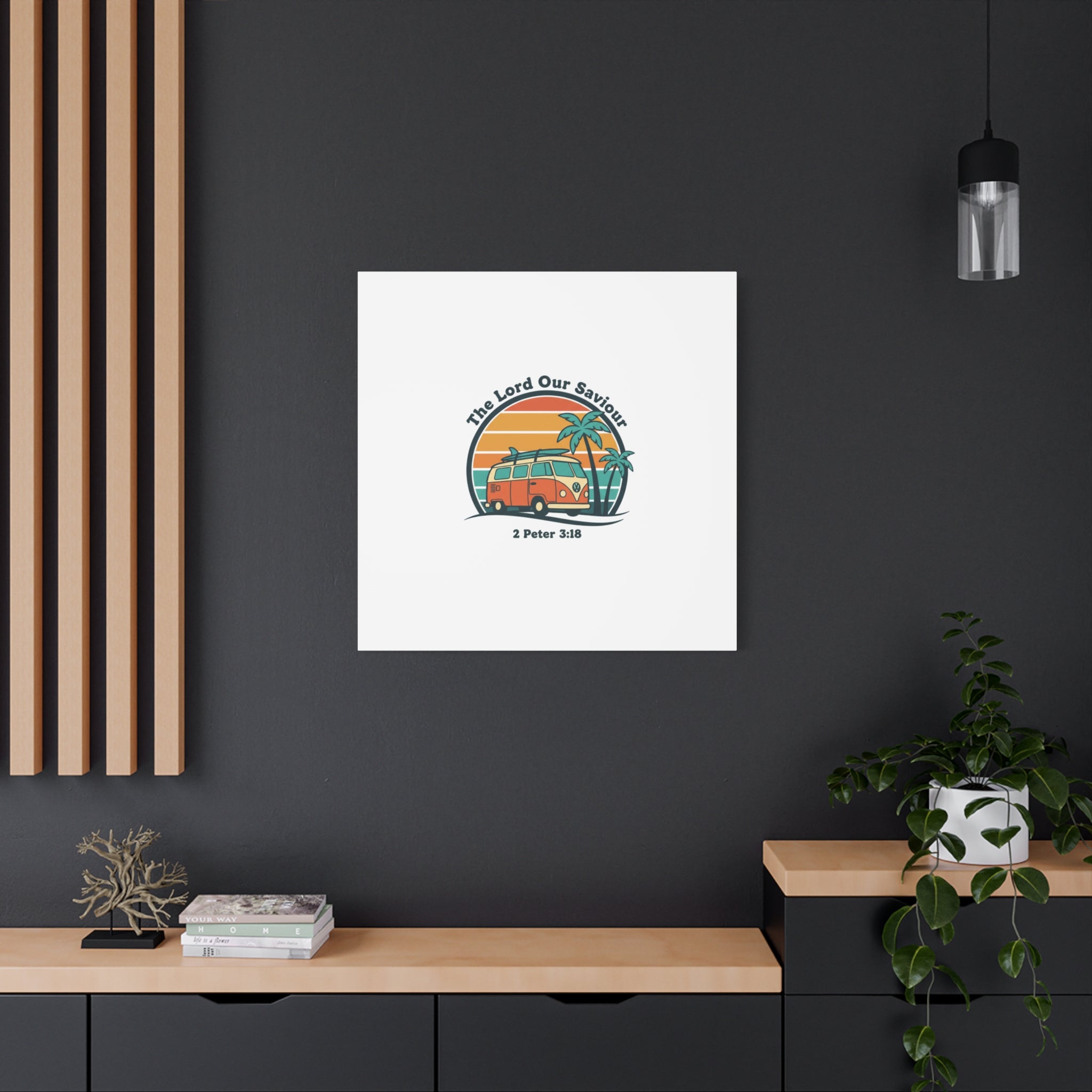 The Lord our Saviour, Retro Surf Sunset Canvas | 70s Van Palm Postcard, Analog Sunshine Aesthetic