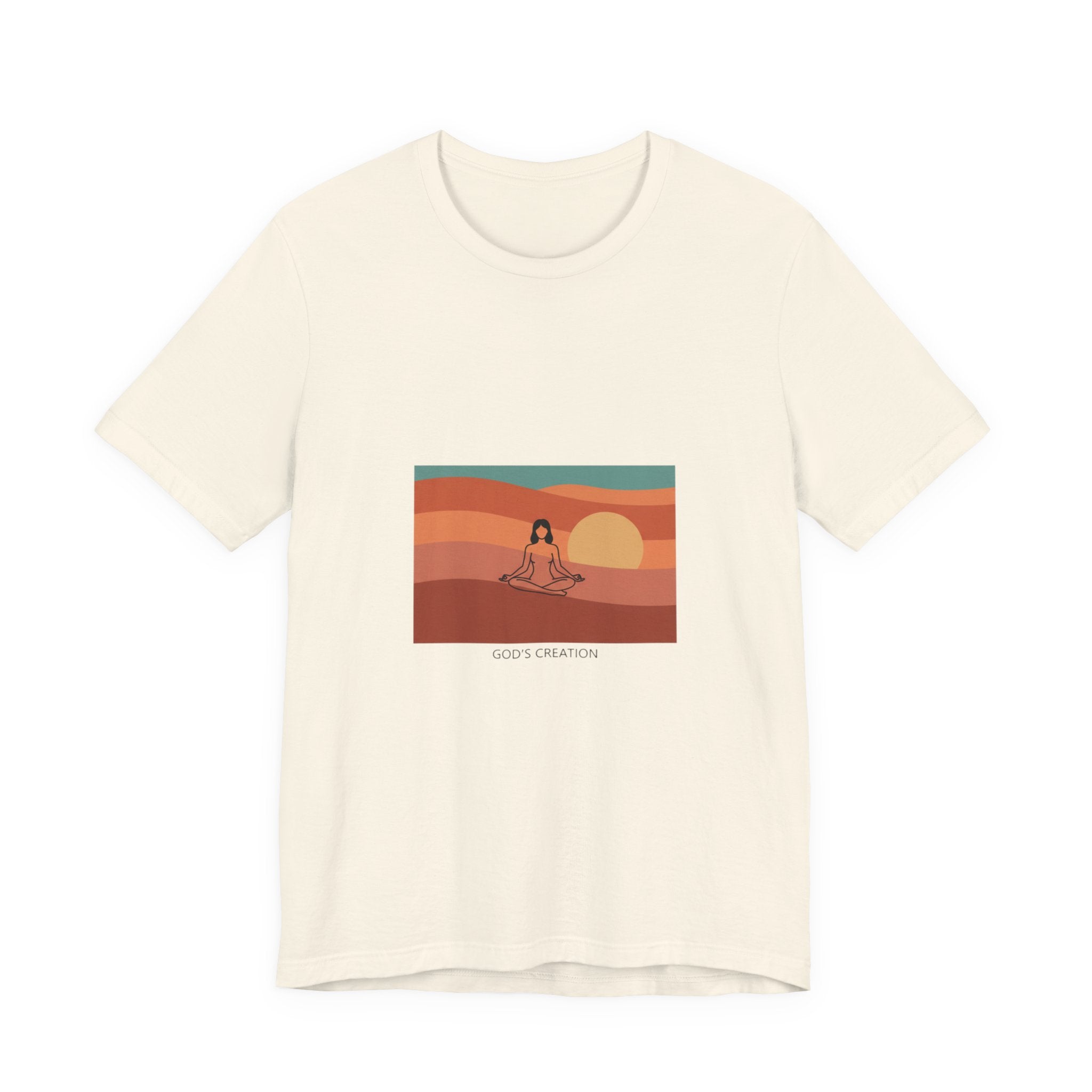 God's Creation Sunset Yoga T-Shirt — Retro Minimalist Spiritual Tee