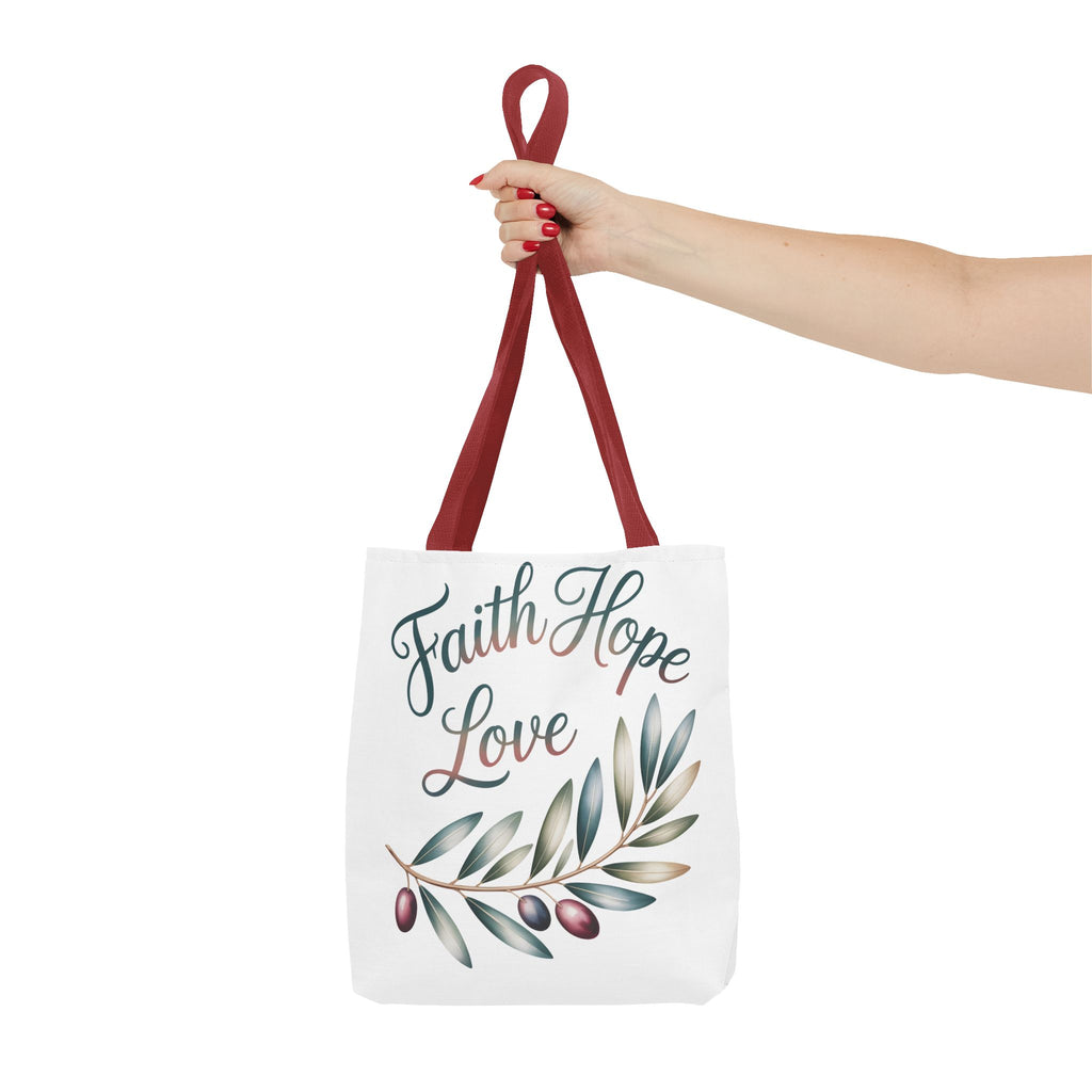 Faith Hope Love Floral Tote Bag — Inspirational Scripture Quote Canvas Carryall