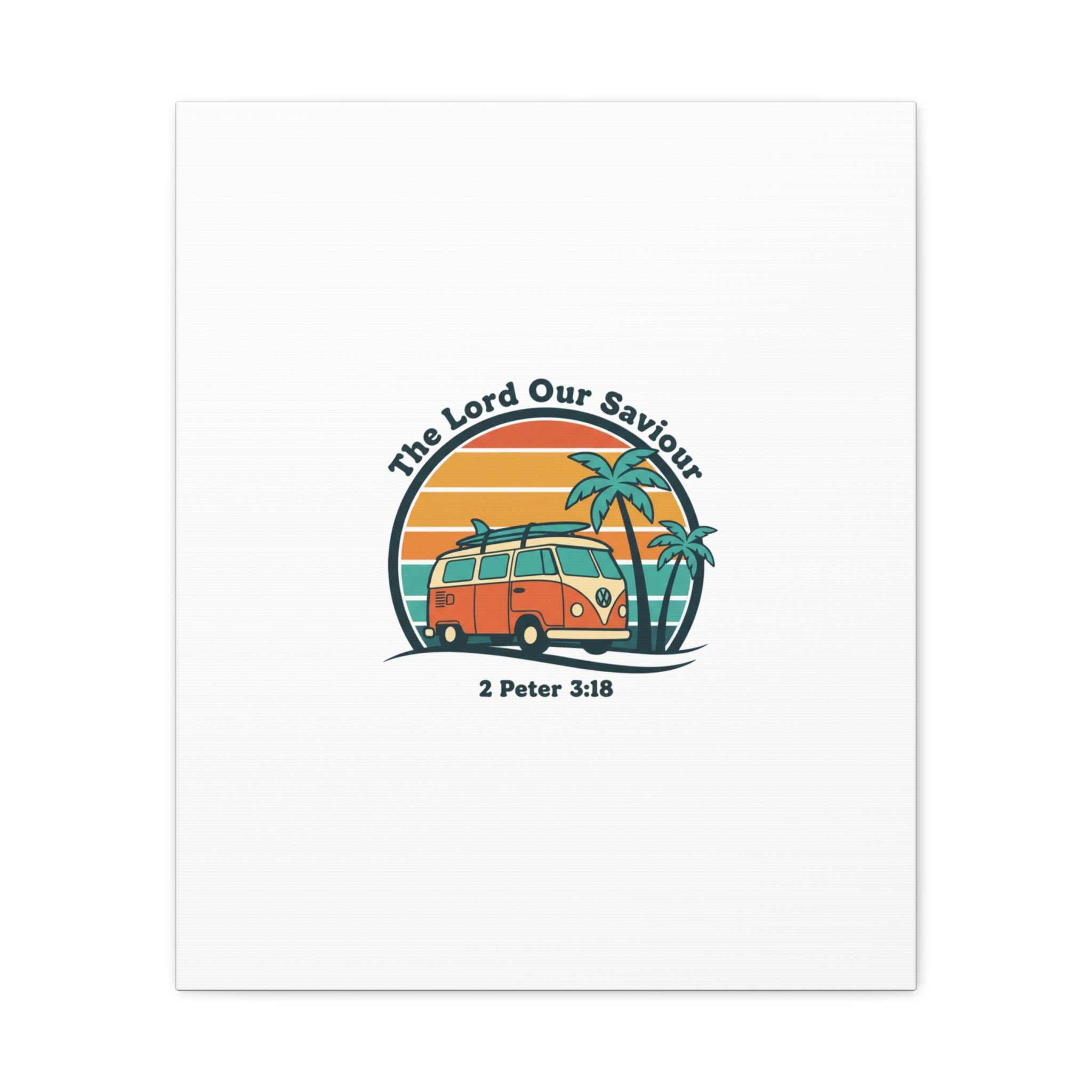 The Lord our Saviour, Retro Surf Sunset Canvas | 70s Van Palm Postcard, Analog Sunshine Aesthetic