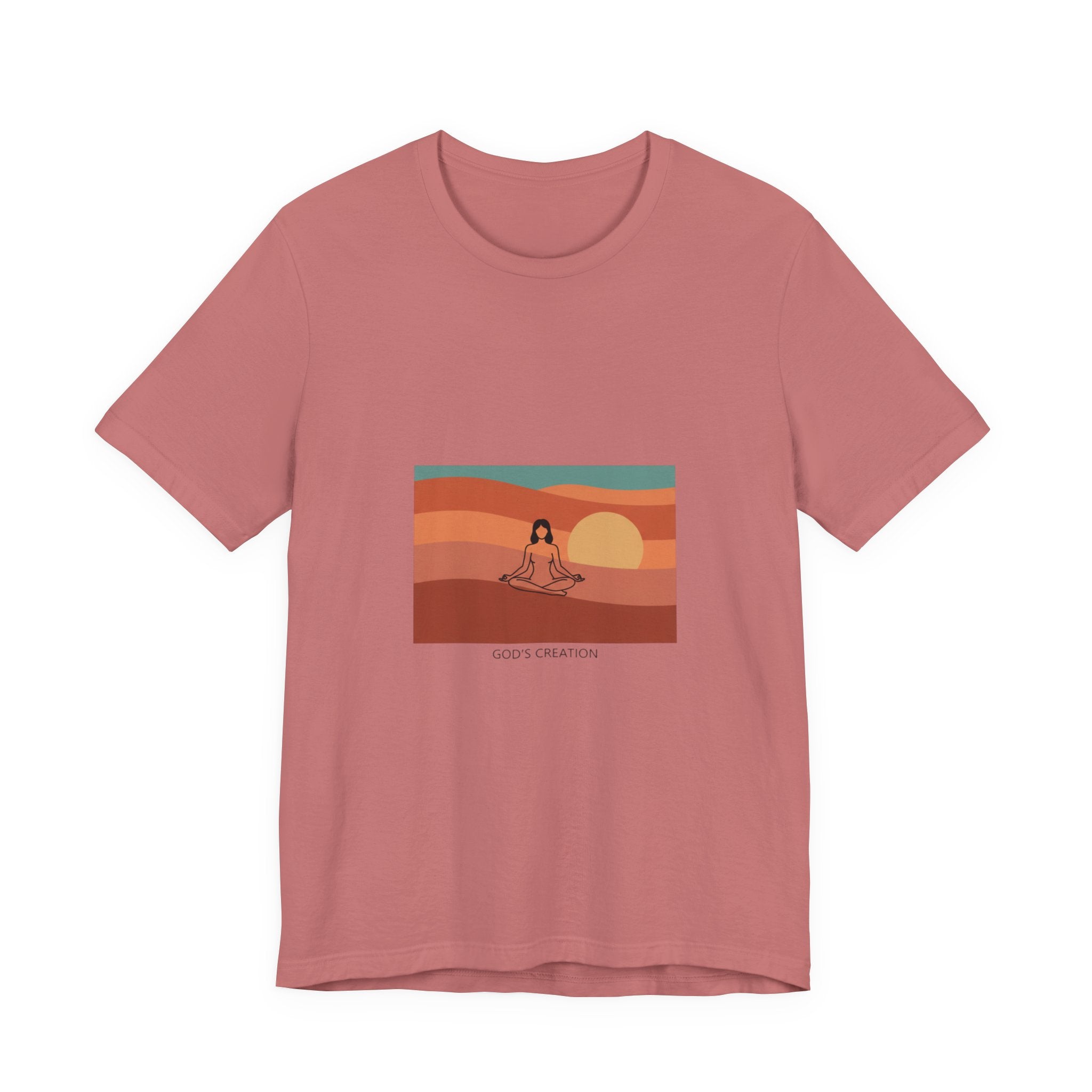 God's Creation Sunset Yoga T-Shirt — Retro Minimalist Spiritual Tee
