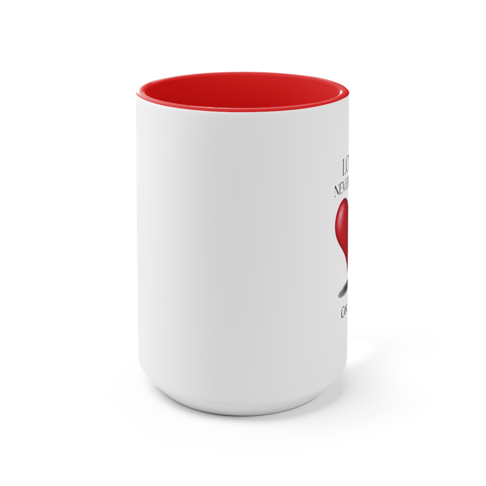Love Never Ends Mug — Heart Accent Ceramic Mug