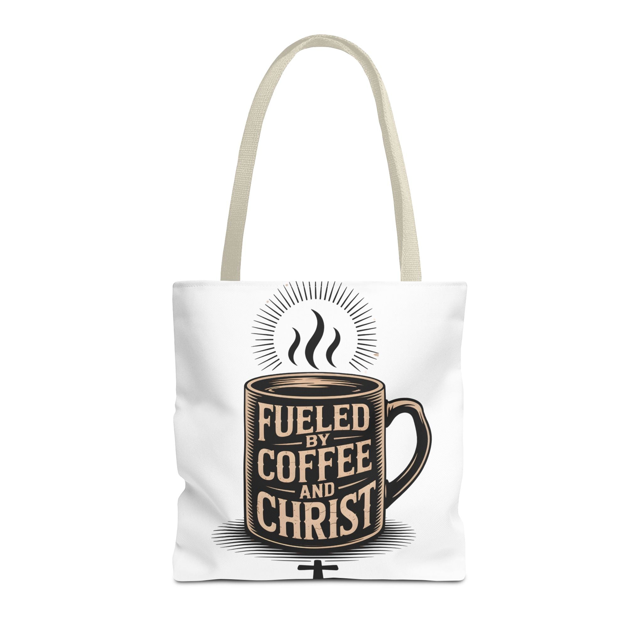 Christian Coffee Tote Bag - "Fueled by Coffee and Christ" Canvas Grocery & Church Bag