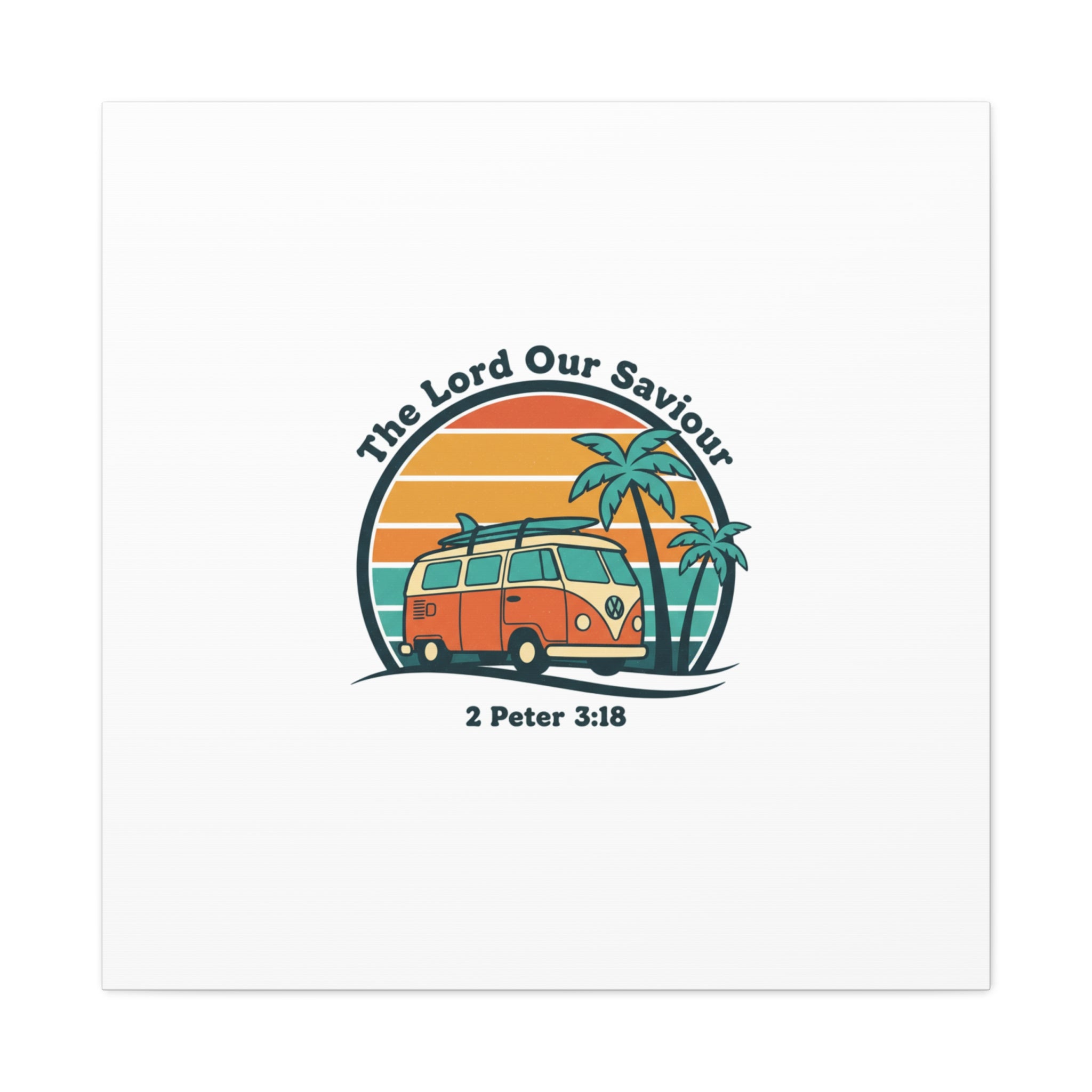 The Lord our Saviour, Retro Surf Sunset Canvas | 70s Van Palm Postcard, Analog Sunshine Aesthetic