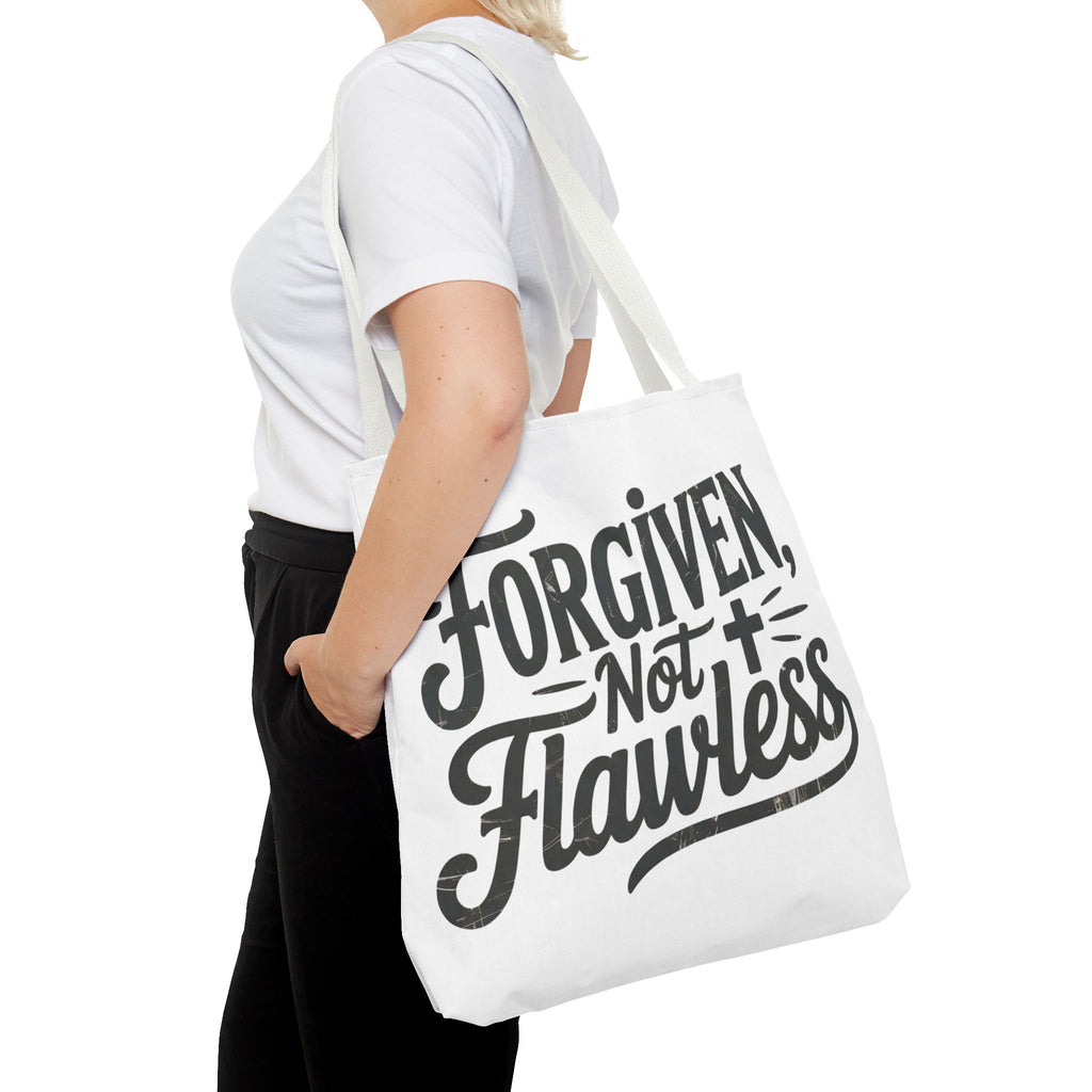 Forgiven Not Flawless Christian Tote Bag — Inspirational Scripture Quote Tote