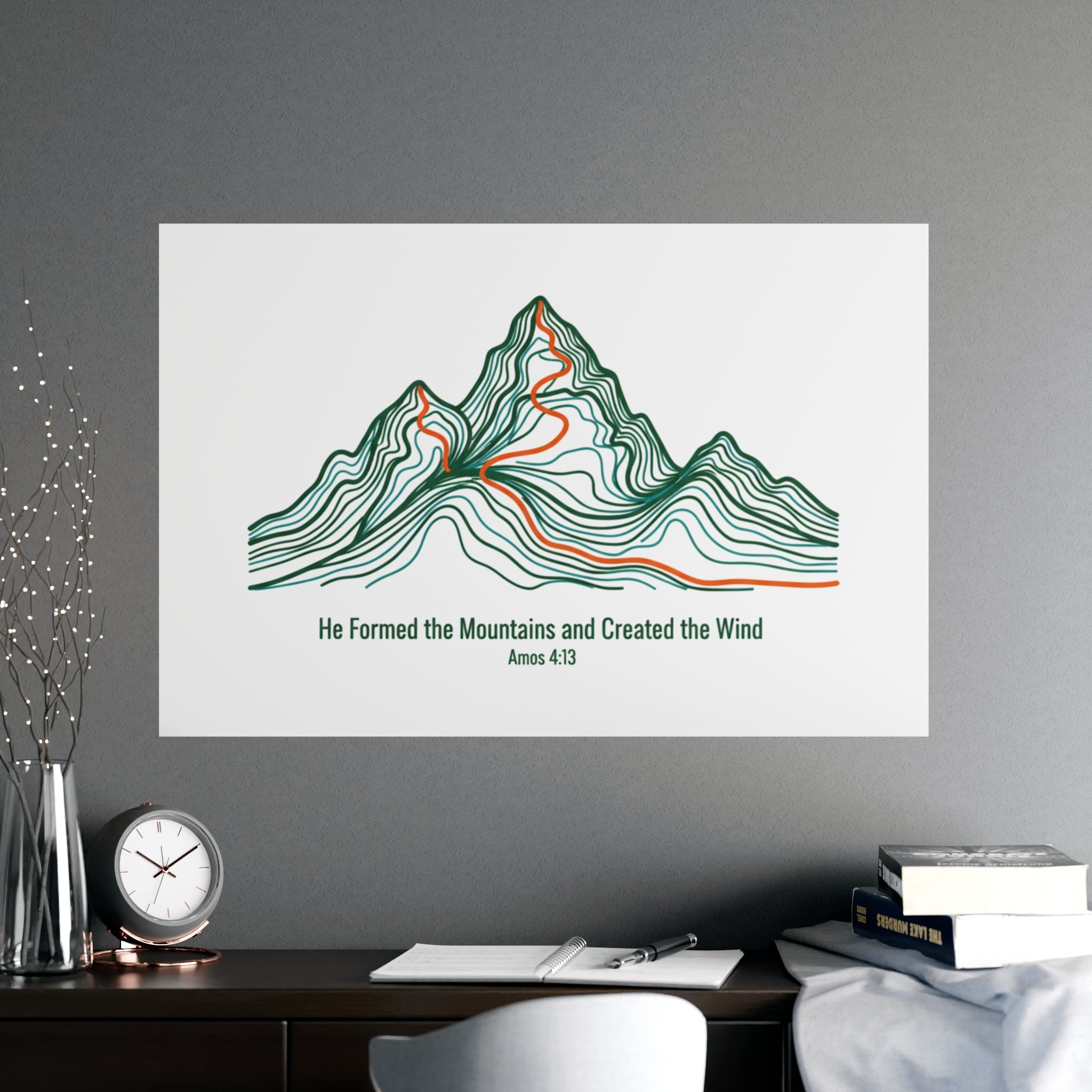 Topographic Mountain Poster— "He Formed the Mountains and Created the Wind" (Amos 4:13)