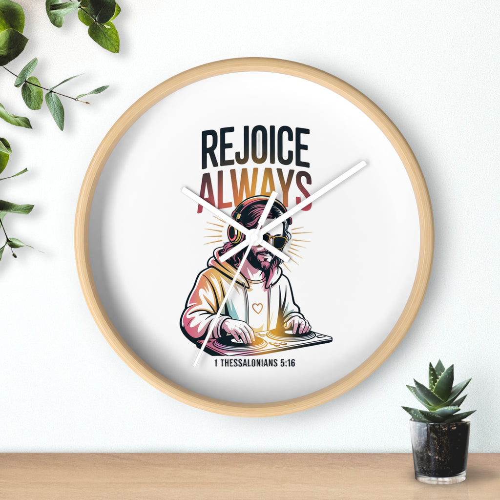 Wall Clock — 'Rejoice Always' Christian DJ Decorative Clock (1 Thessalonians 5:16)