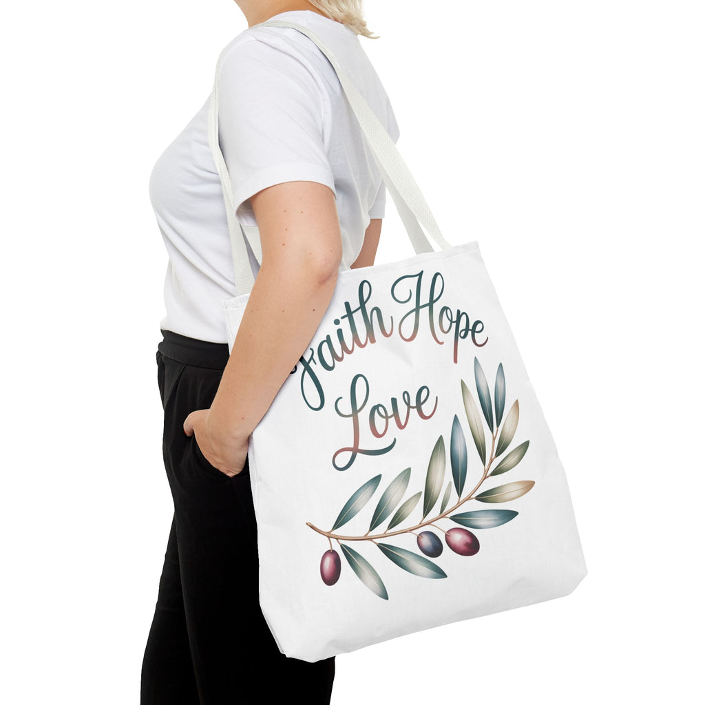Faith Hope Love Floral Tote Bag — Inspirational Scripture Quote Canvas Carryall