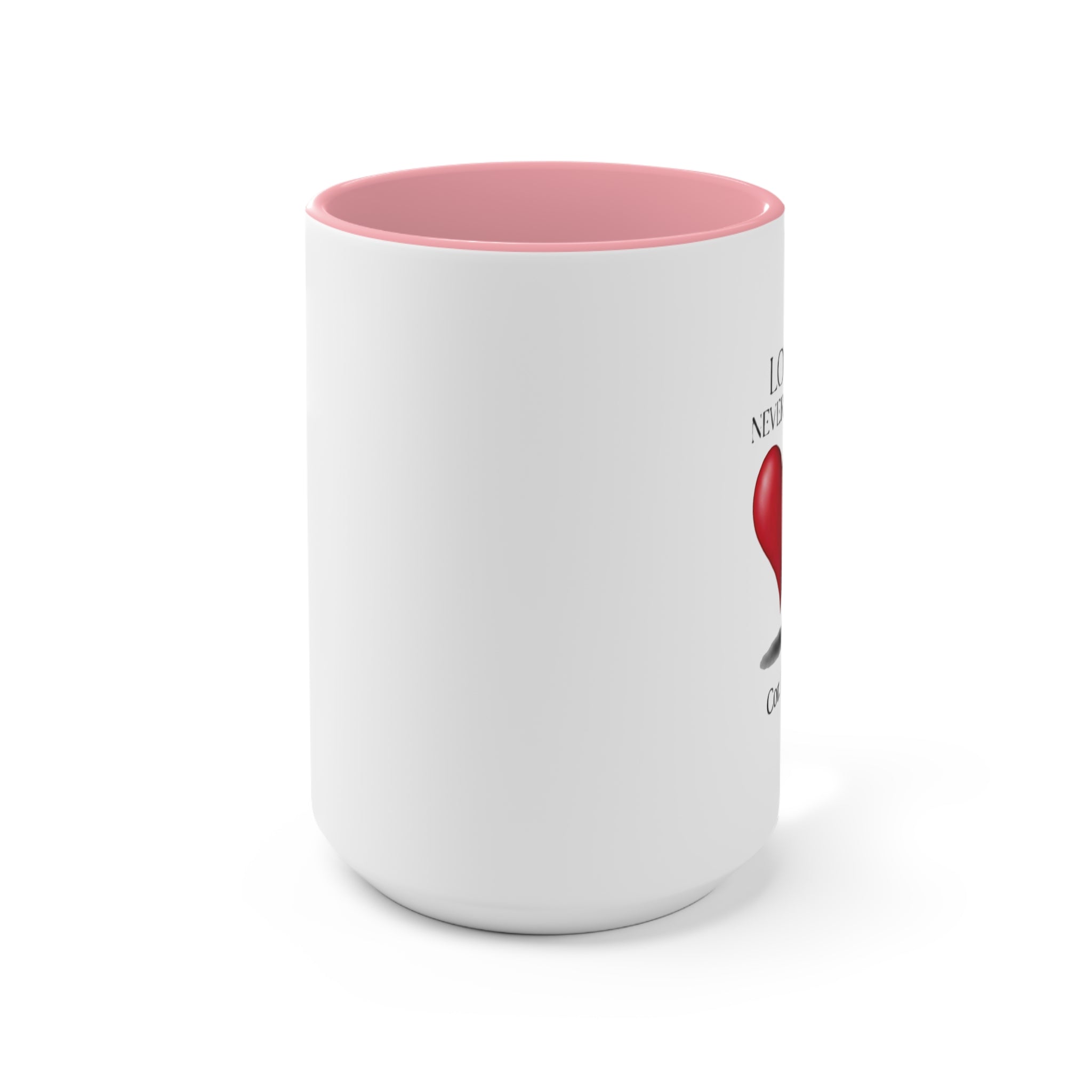 Love Never Ends Mug — Heart Accent Ceramic Mug
