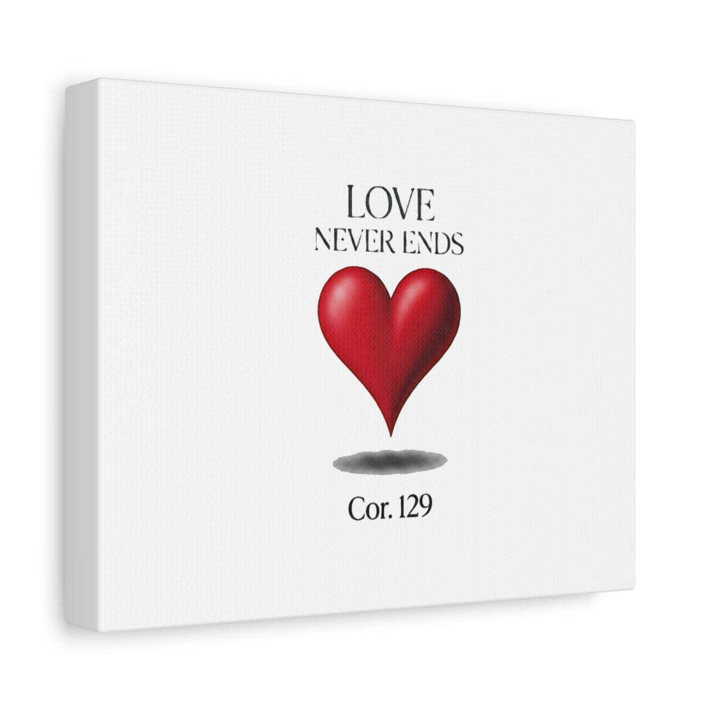 Love Never Ends Canvas Wall Art — Red Heart "Cor. 1:29" Matte Stretched Canvas