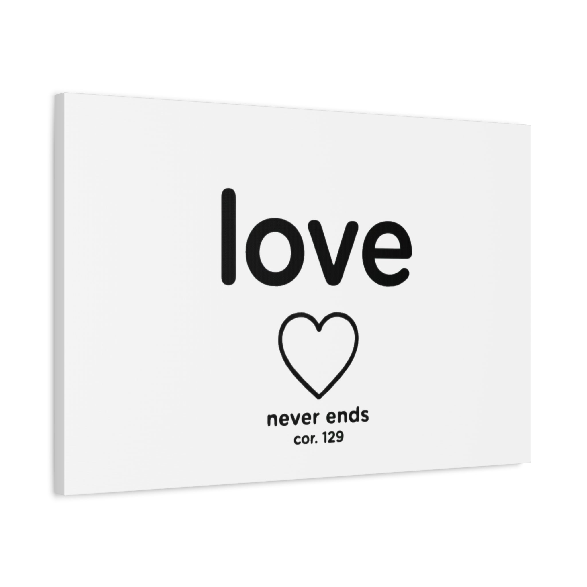 Canvas Wall Art — "love" Heart with "never ends cor. 129" Minimalist Print