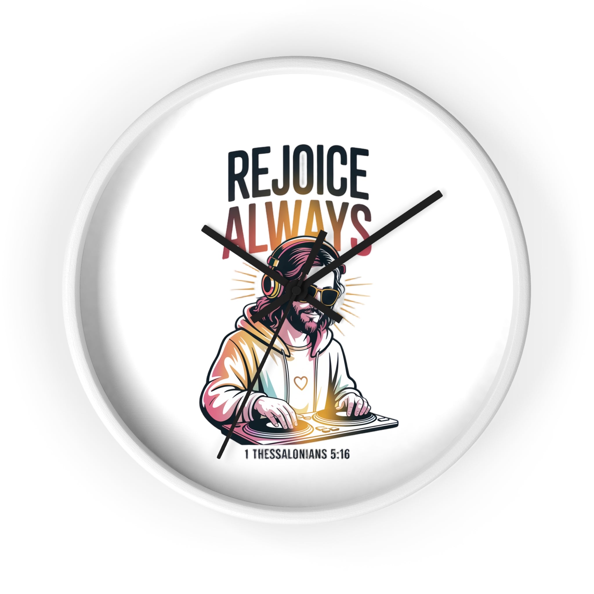 Wall Clock — 'Rejoice Always' Christian DJ Decorative Clock (1 Thessalonians 5:16)
