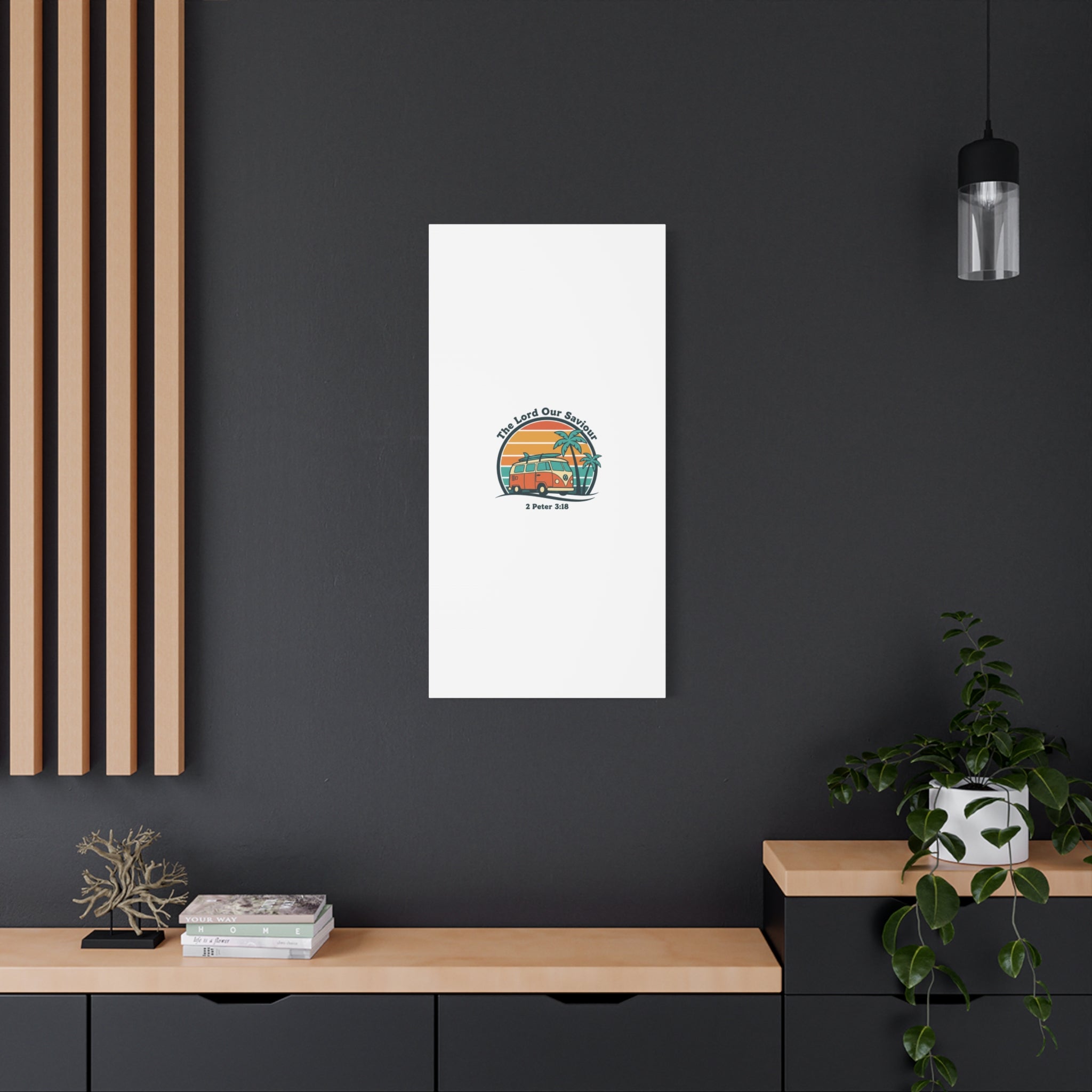 The Lord our Saviour, Retro Surf Sunset Canvas | 70s Van Palm Postcard, Analog Sunshine Aesthetic