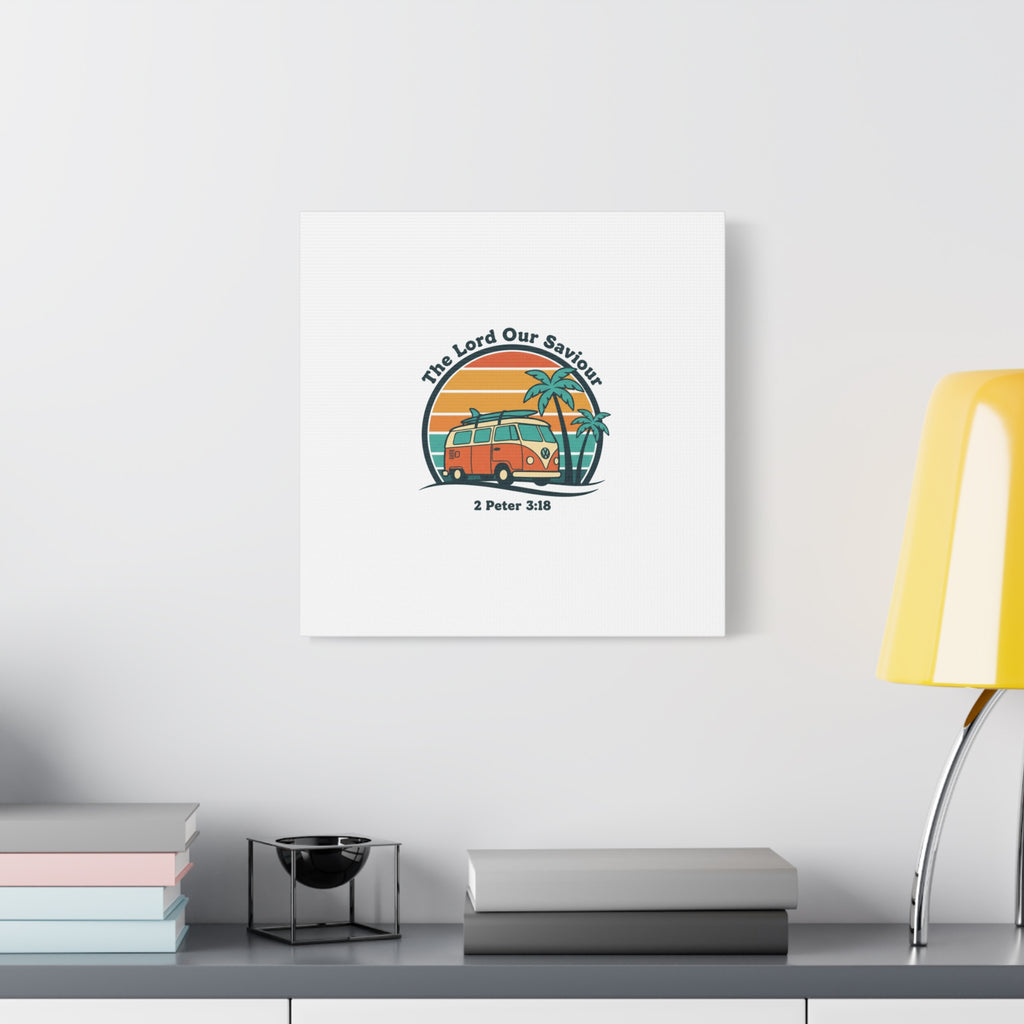 The Lord our Saviour, Retro Surf Sunset Canvas | 70s Van Palm Postcard, Analog Sunshine Aesthetic