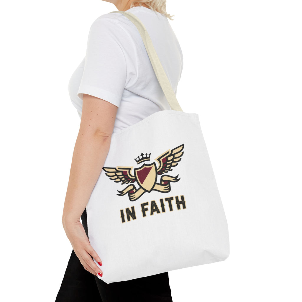 Faith Crest Tote Bag — "In Faith" Winged Shield Everyday Carry