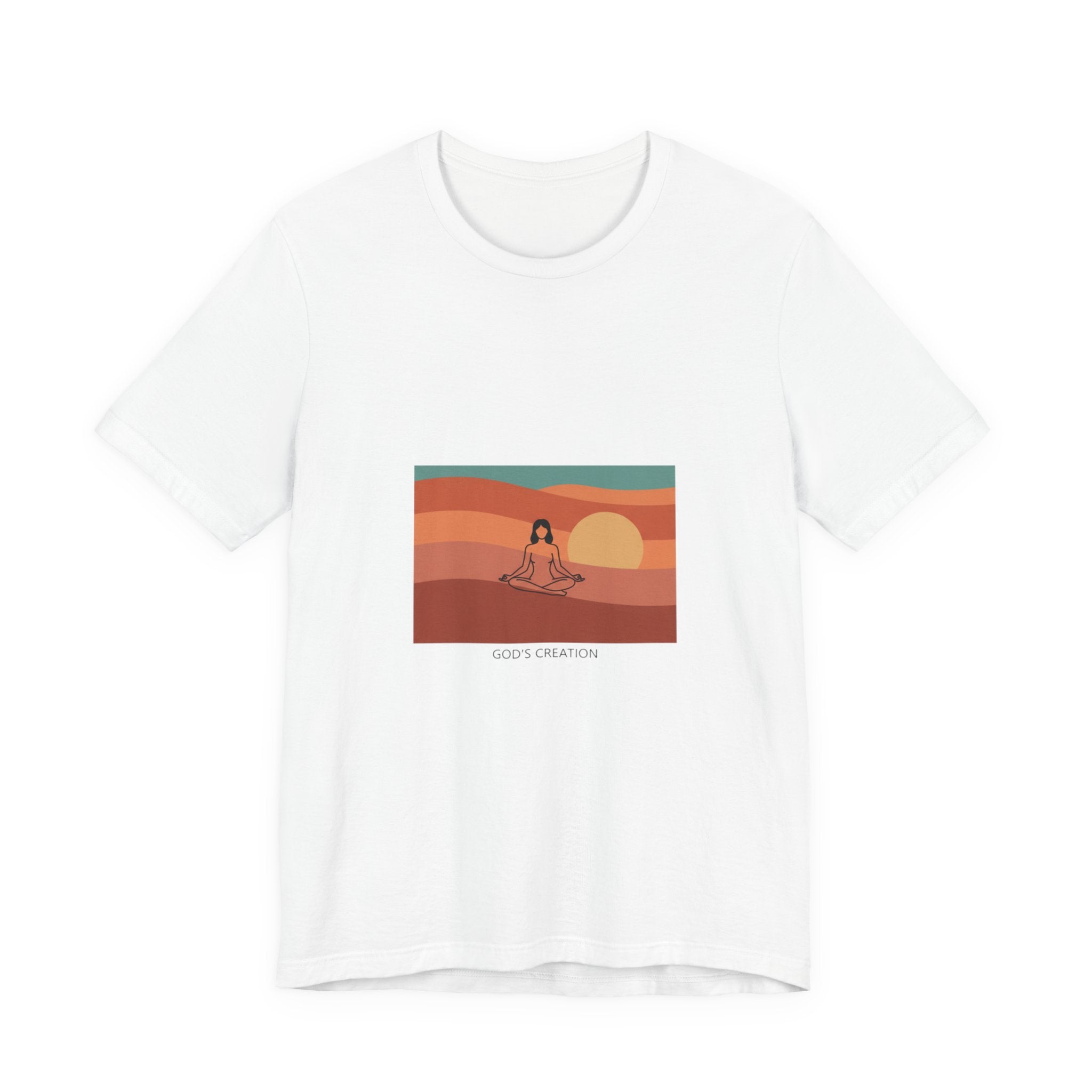 God's Creation Sunset Yoga T-Shirt — Retro Minimalist Spiritual Tee