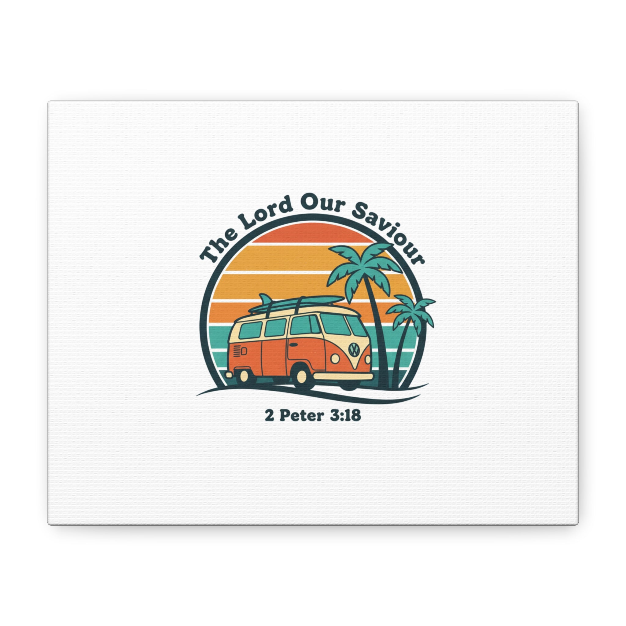 The Lord our Saviour, Retro Surf Sunset Canvas | 70s Van Palm Postcard, Analog Sunshine Aesthetic