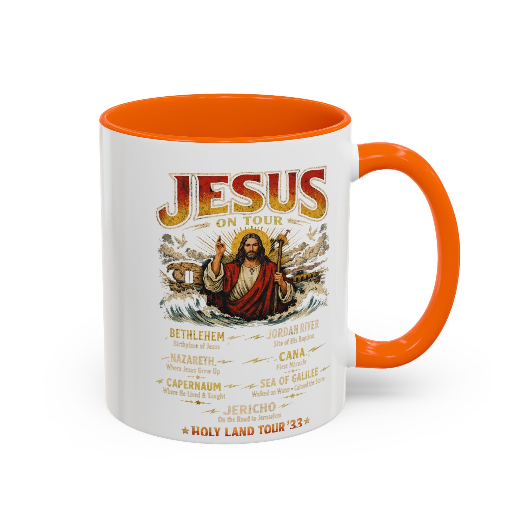 Jesus on Tour Coffee Mug — Band-Tour Style Map of Jesus’ Visits (11/15oz)