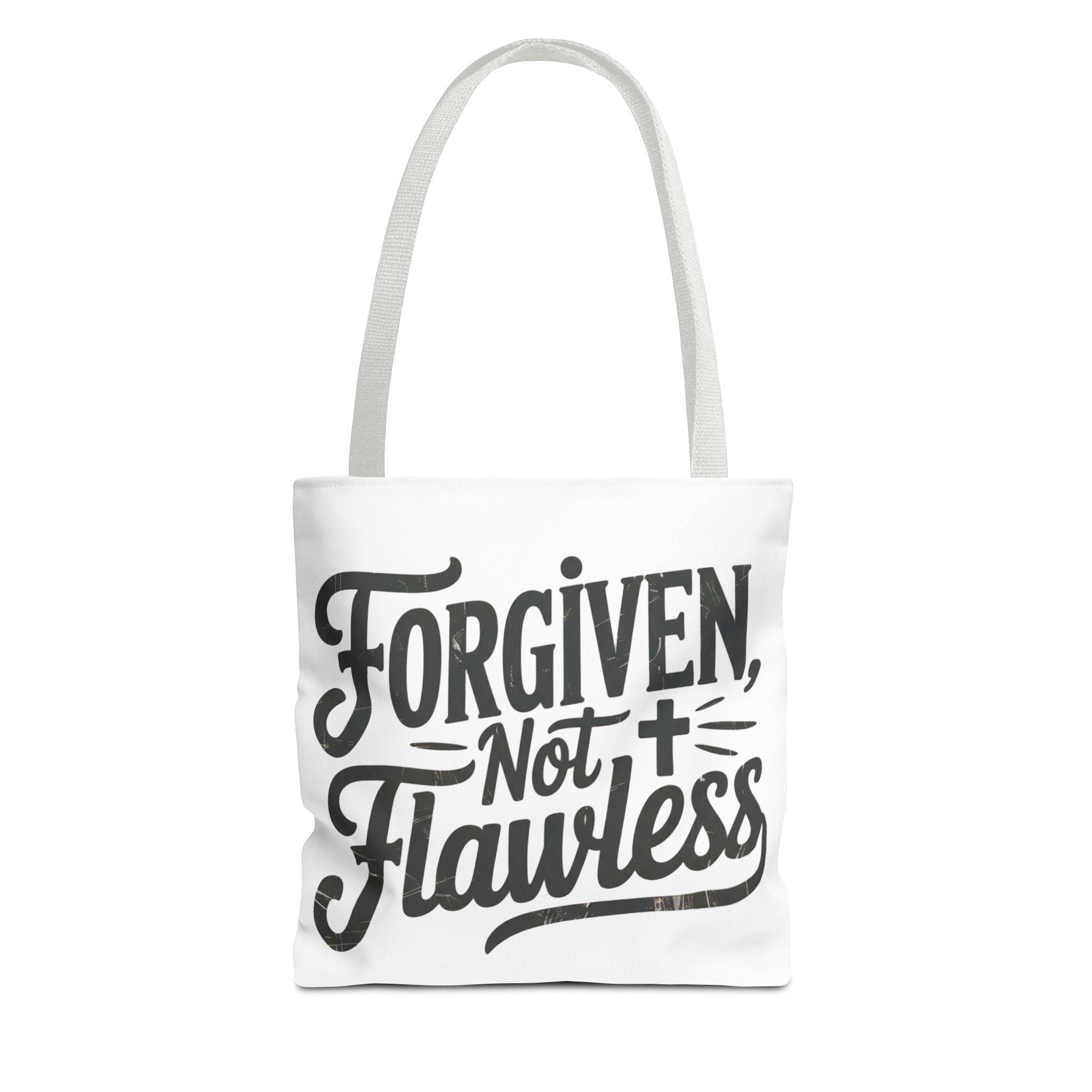 Forgiven Not Flawless Christian Tote Bag — Inspirational Scripture Quote Tote