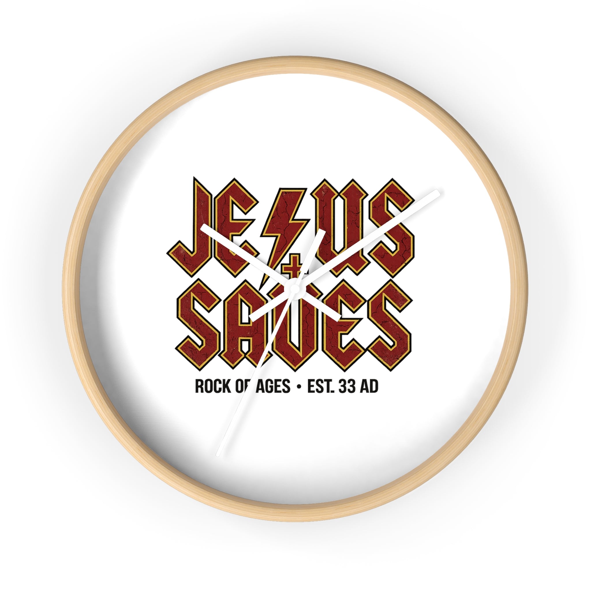Jesus Saves Wall Clock — Rock of Ages Retro Christian Decor (Est. 33 AD)