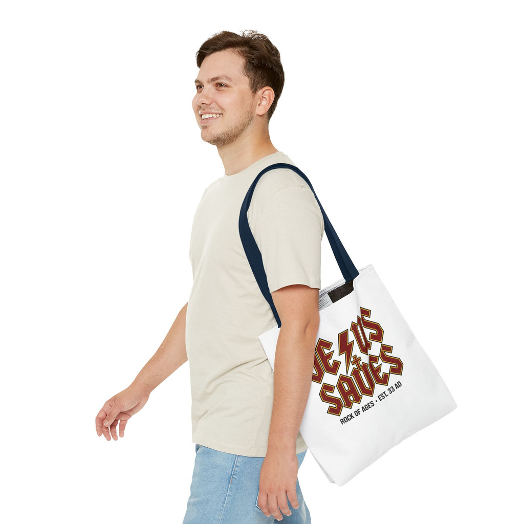 Jesus Saves Tote Bag — Rock of Ages Vintage Christian Tote