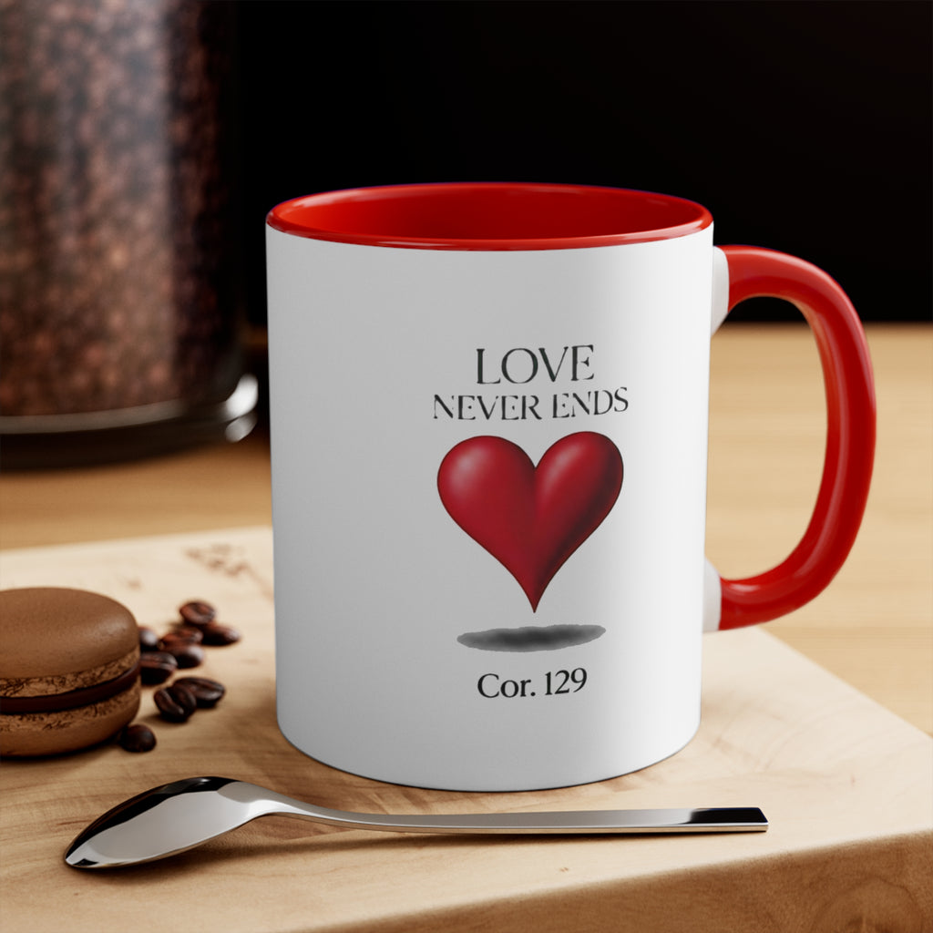Love Never Ends Mug — Heart Accent Ceramic Mug